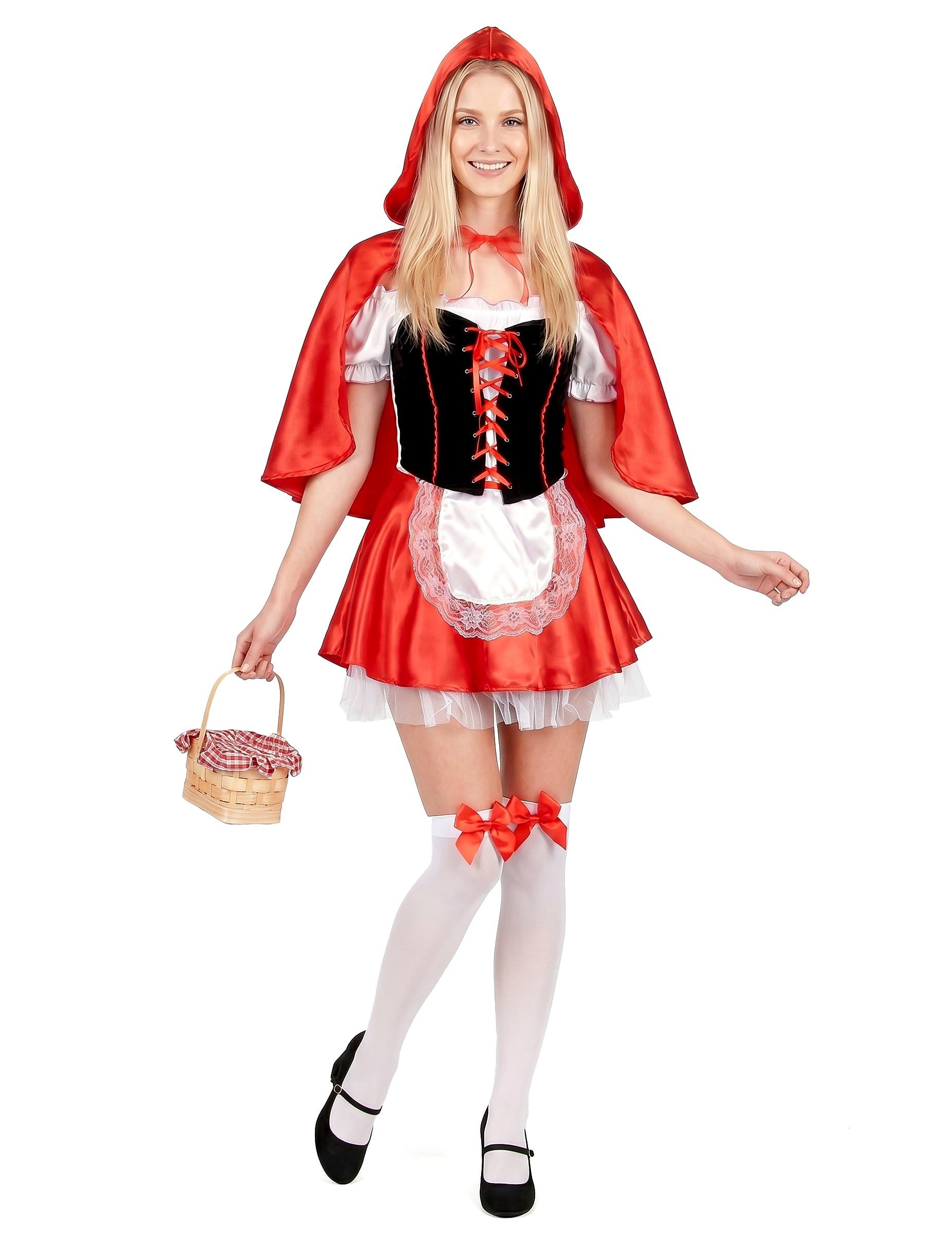 JADEO Kostüm Bezauberndes Rotkäppchen Damenkostüm Märchen rot-weiss-schwarz