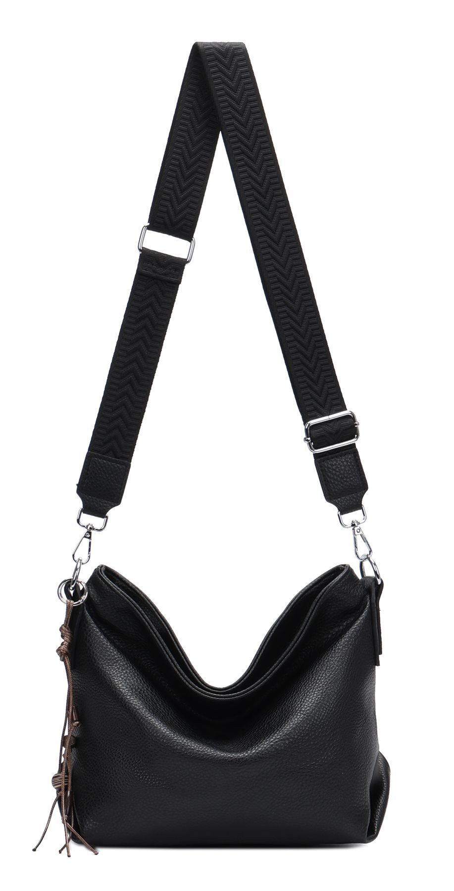 ITALYSHOP24 Schultertasche DAMEN TASCHE Crossbody Shopper Umhängetasche Brusttasche Leder Optik, Hobo Bag Handtasche CrossOver Freizeit Henkeltasche leicht modern