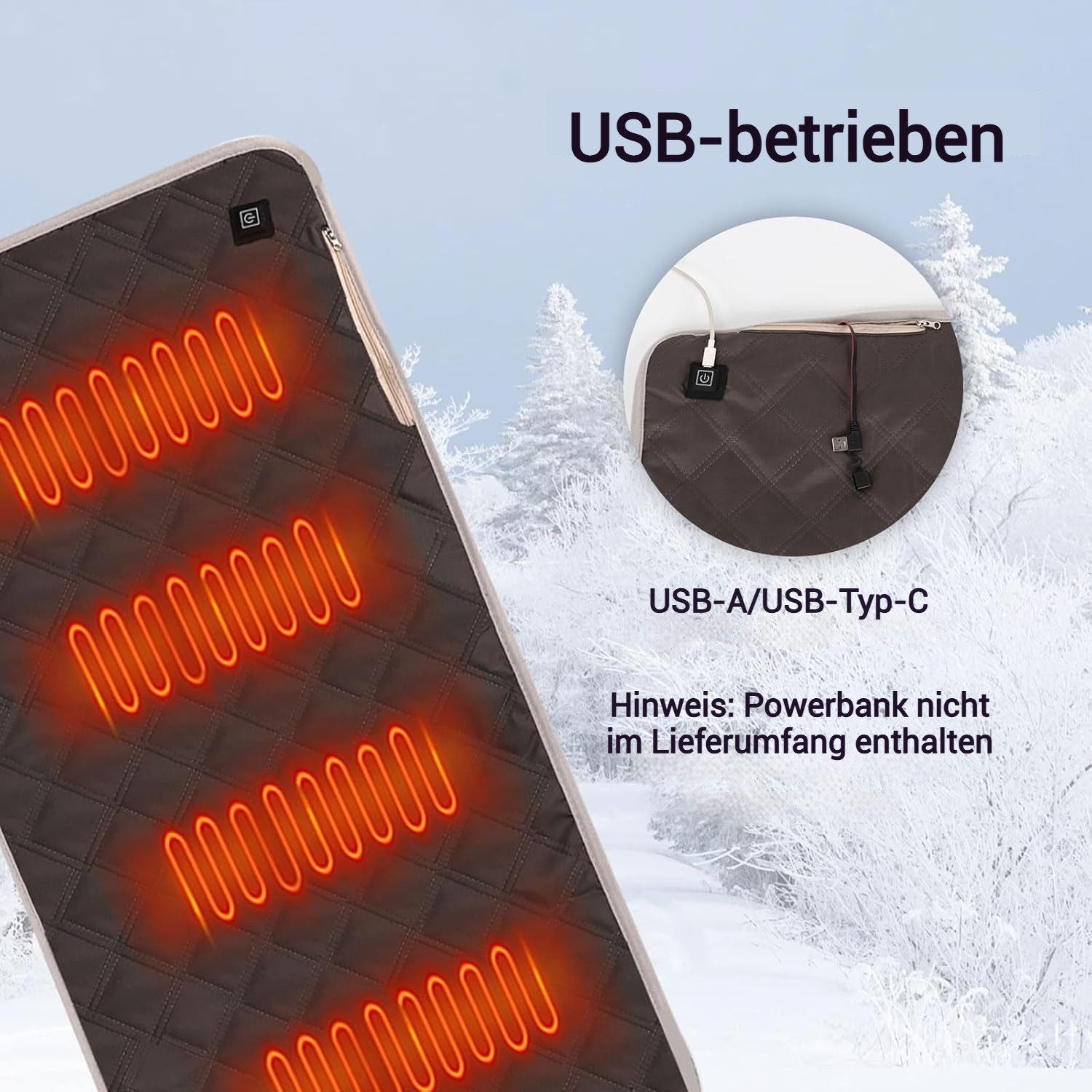QUBEBU Sitzheizkissen USB Beheiztes Stuhlkissen Innen 45 x 90 cm, 3 Temperaturstufen, Heizkissen für wohltuende Wärme für Zuhause, Bürostuhl und mehr 1-tlg.