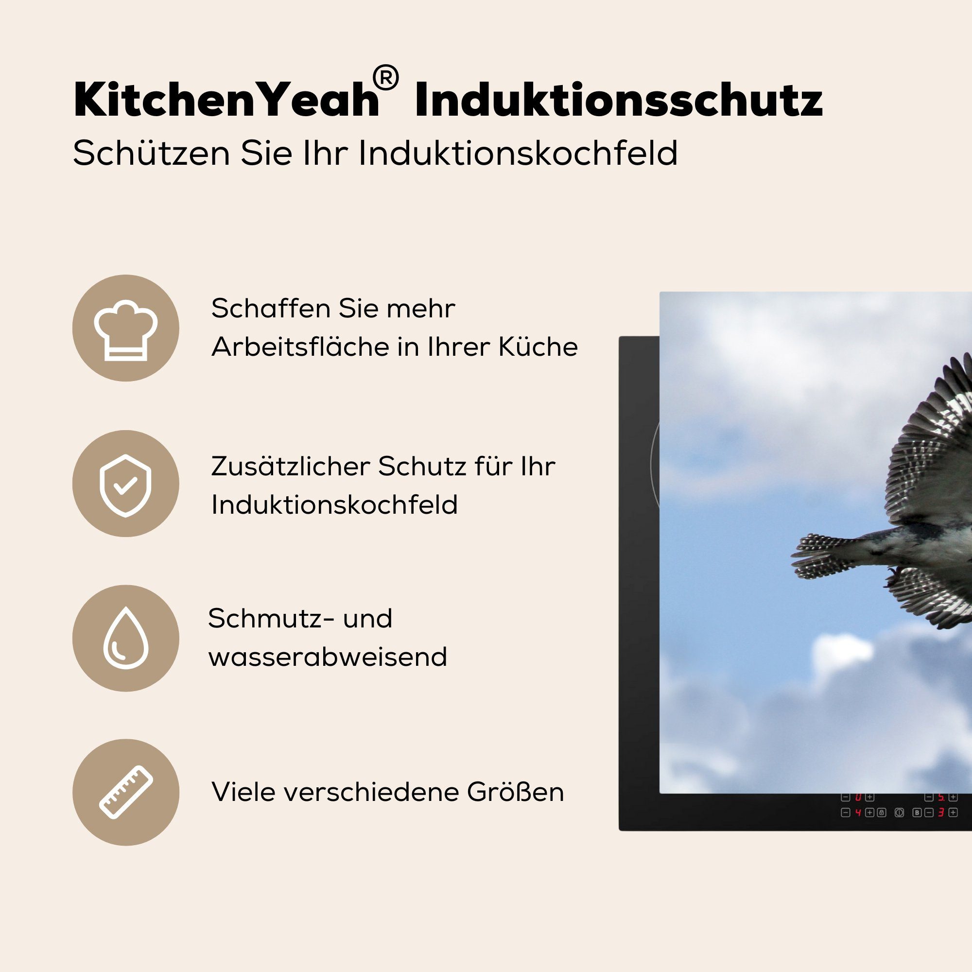 Herdblende-/Abdeckplatte - (1 Vinyl, Wolken, für Schutz Himmel Induktionskochfeld - MuchoWow küche, Eisvogel Ceranfeldabdeckung die 81x52 cm, tlg),