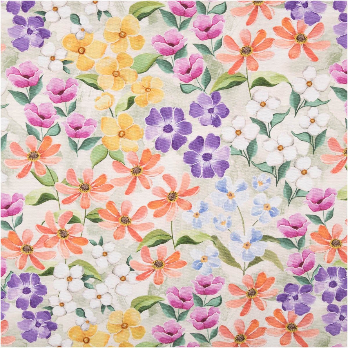 SCHÖNER LEBEN. Stoff Canvas Stoff Meterware Blumen bunt grün Baumwolle 138 cm, allergikergeeignet