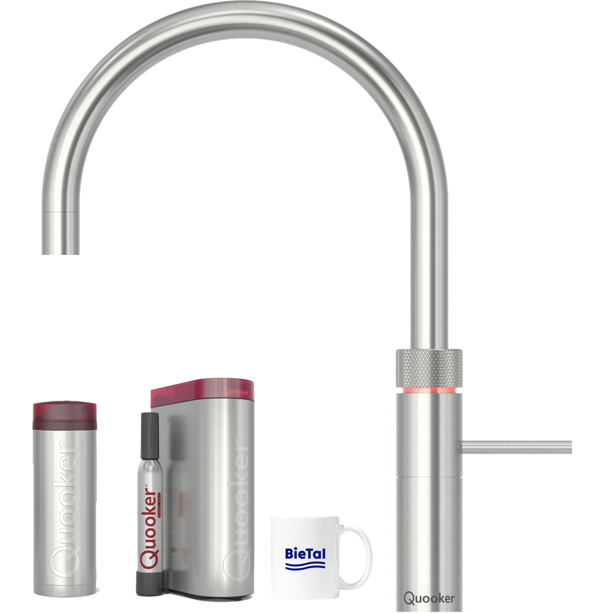 QUOOKER Wassersprudler Quooker Wasserhahn mit PRO3 Heißwasser & CUBE für Sprudelwasser Wasser, (4-tlg), mit BieTal Trinktasse
