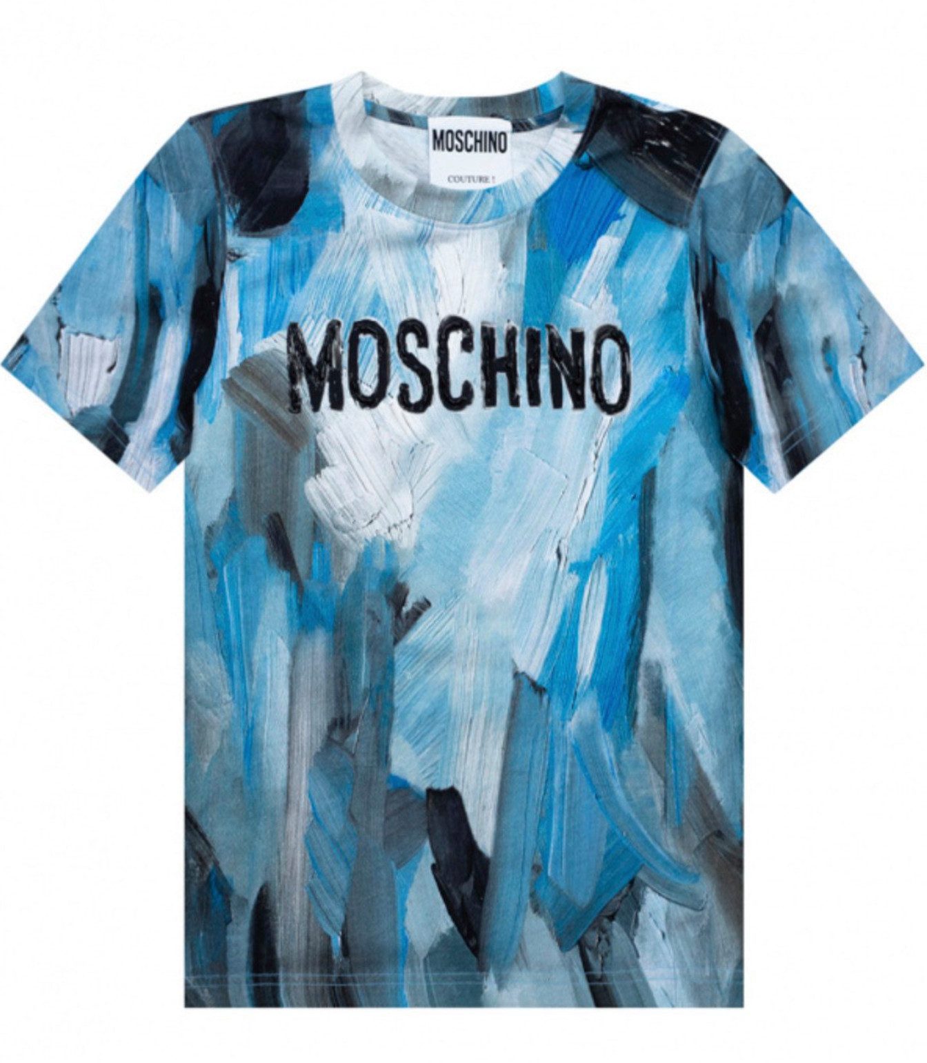 Moschino T-Shirt COUTURE Gothic Bemaltes Brushstrock Arch Tee kontrastreicher Eyecatcher auf kunstvollem Hintergrund
