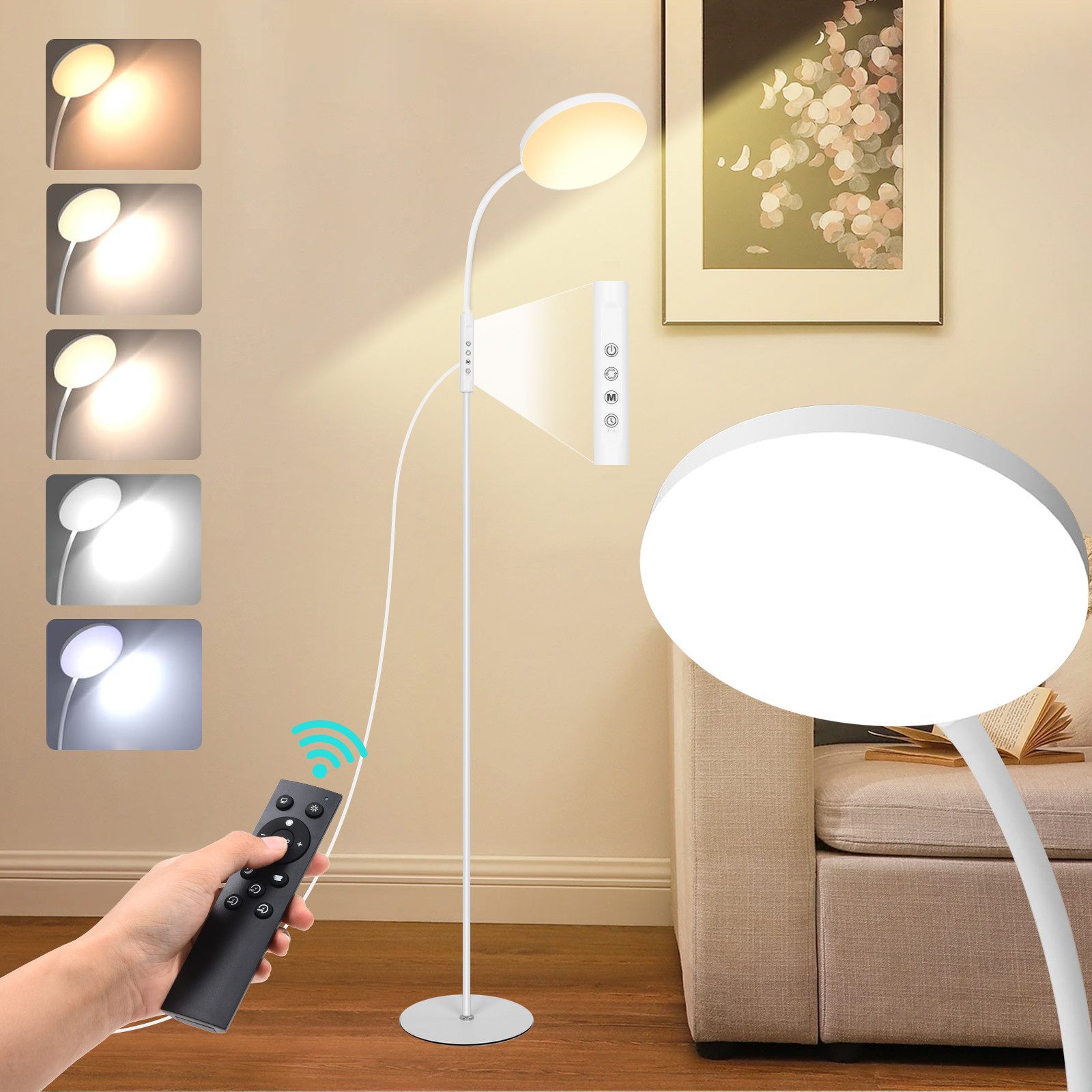 Jibenhome Stehlampe LED Stehleuchte Dimmbar, Leselampe mit Fernbedienung,10 günstig online kaufen