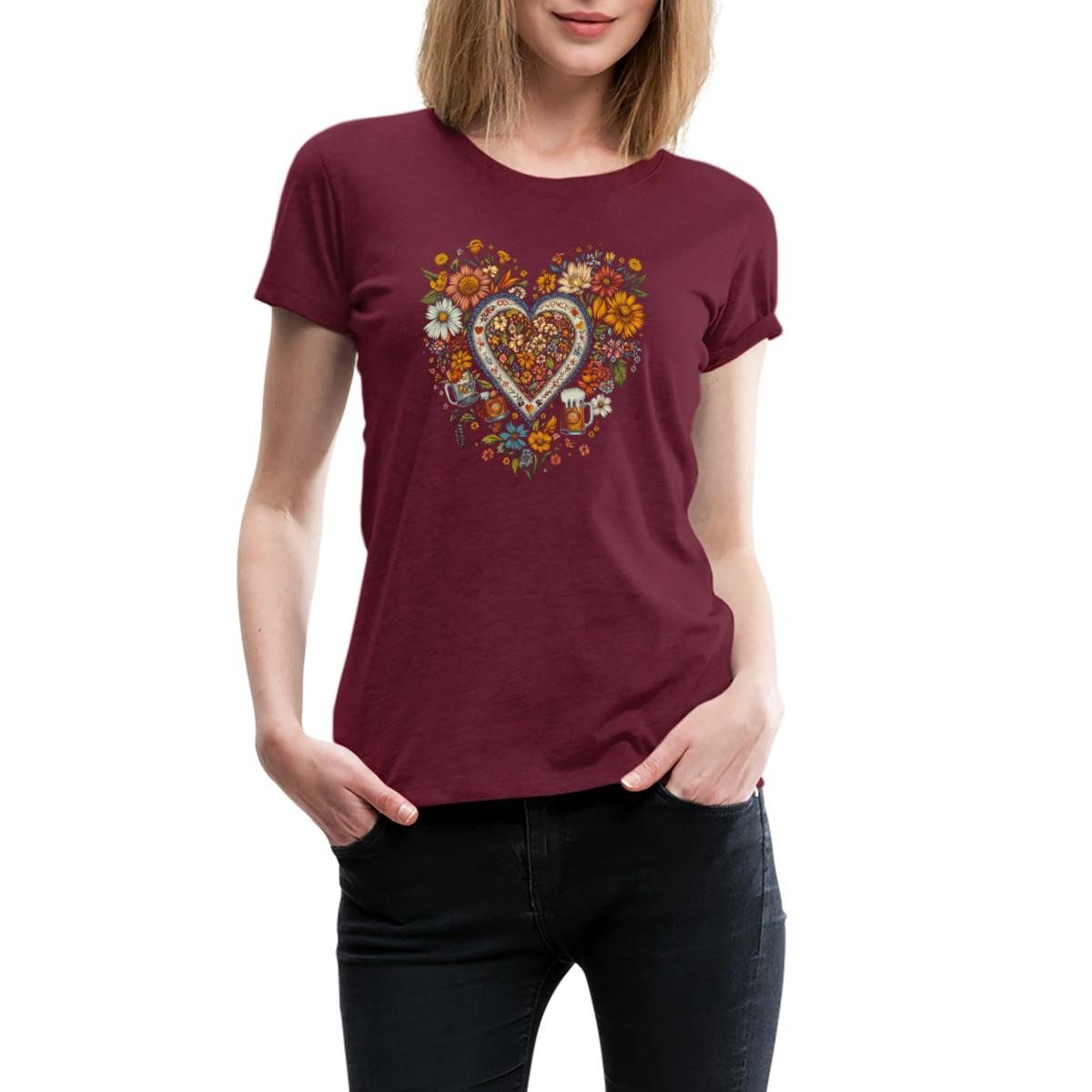 Spreadshirt T-Shirt Blumen Herz Oktoberfest Tracht günstig online kaufen