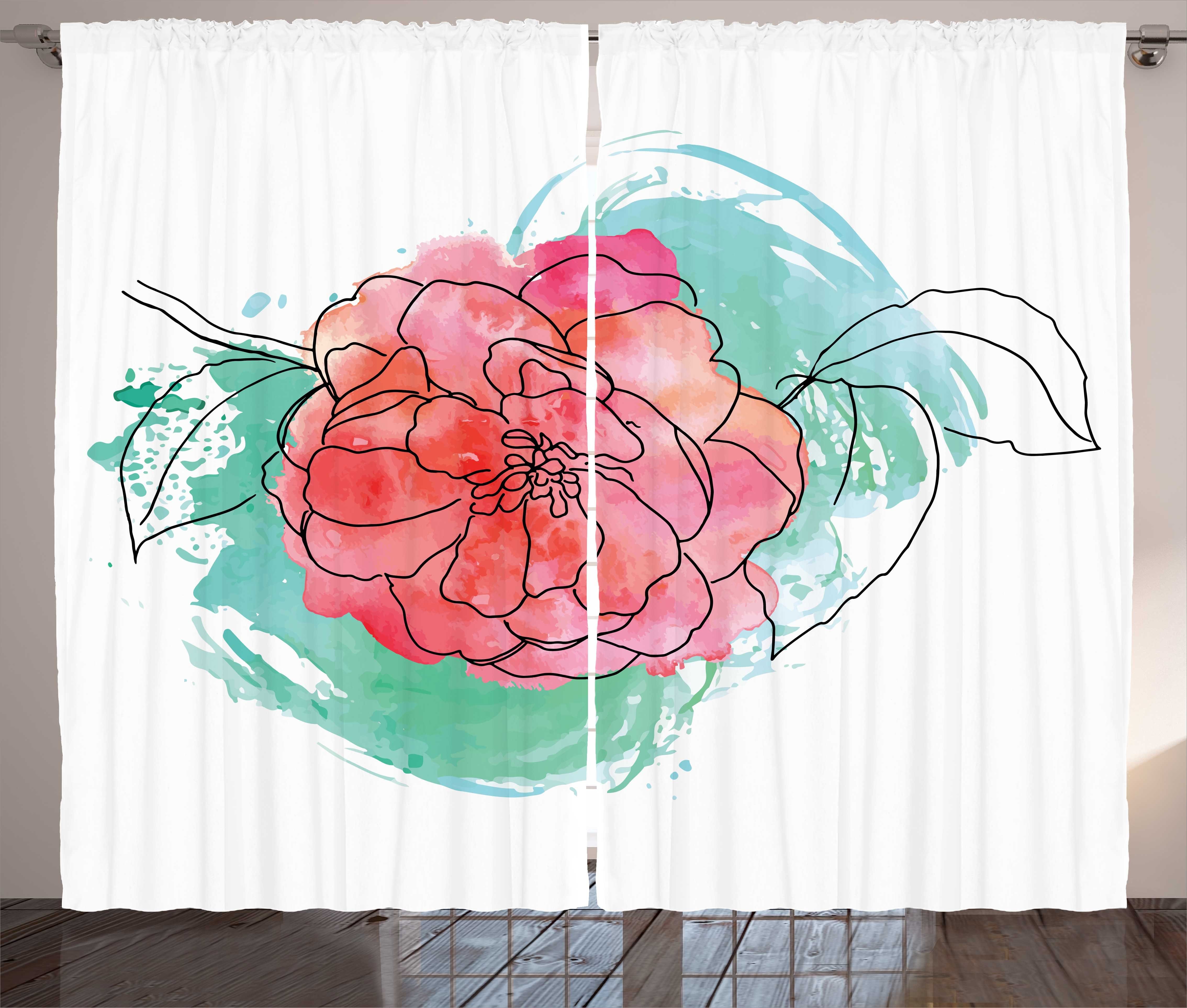 Gardine Schlafzimmer Kräuselband Vorhang mit Schlaufen und Haken, Abakuhaus, rosa Blätter Camellia Schmutz-Kunst