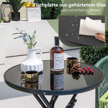 KOMFOTTEU Gartentisch Ø59cm, aus Metall und gehärtetem Glas