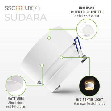 SSC-LUXon Aufbauleuchte Sudara Design Deckenspot weiss indirektes Licht mit LED Modul dimmbar, Warmweiß