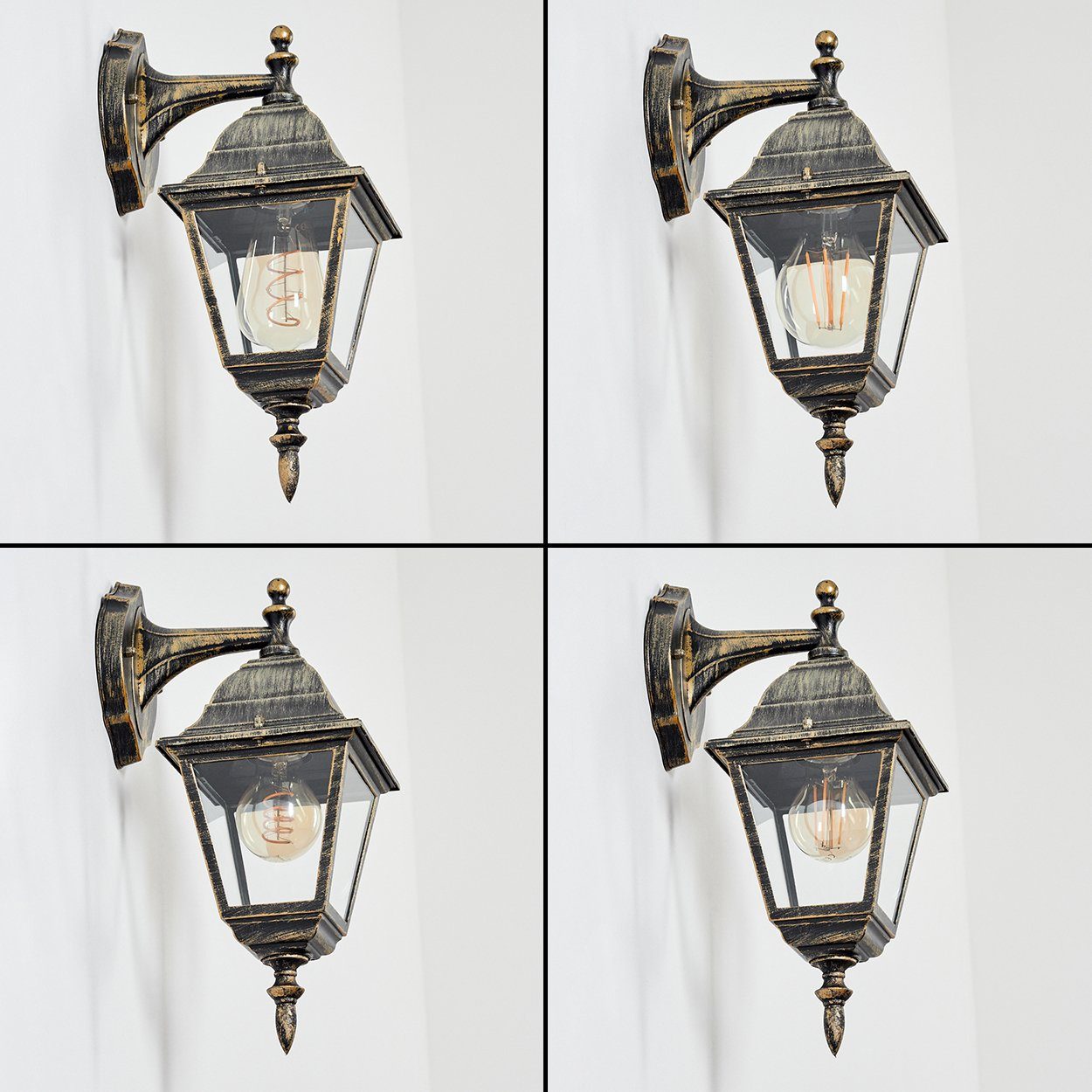 Wandlampe Look IP44 Leuchtmittel, im Außenleuchte ohne E27, aus hofstein in Metall/Glas Außen-Wandleuchte Braun-Gold/Klar, in antikem abwärts Landhaus-Stil, für Terrasse, klassischen