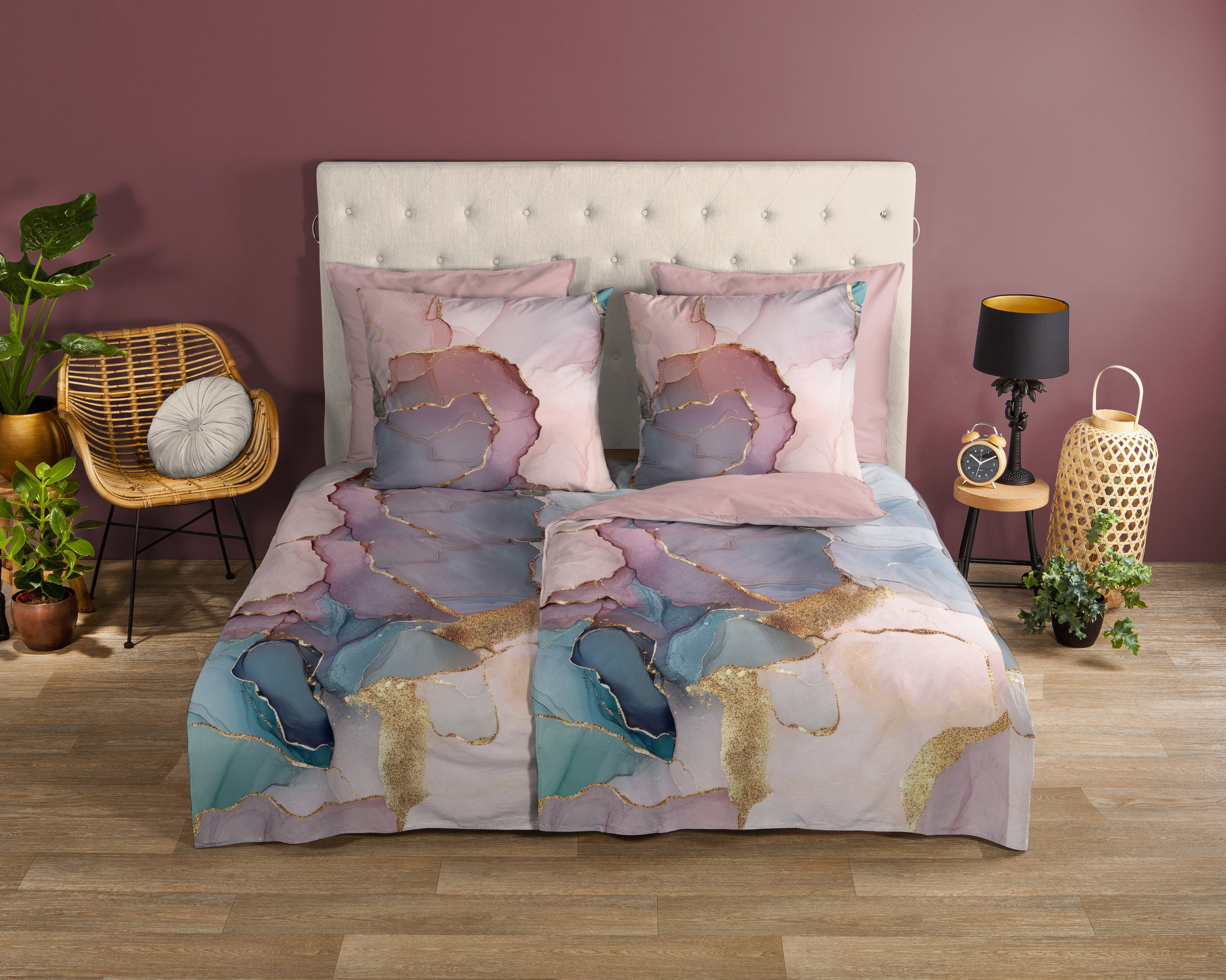 good morning Wendebettwäsche Marley, Renforcé, 2 teilig, 100% Baumwolle, Renforcé, Reißverschluss, Wendeoptik, Marmor