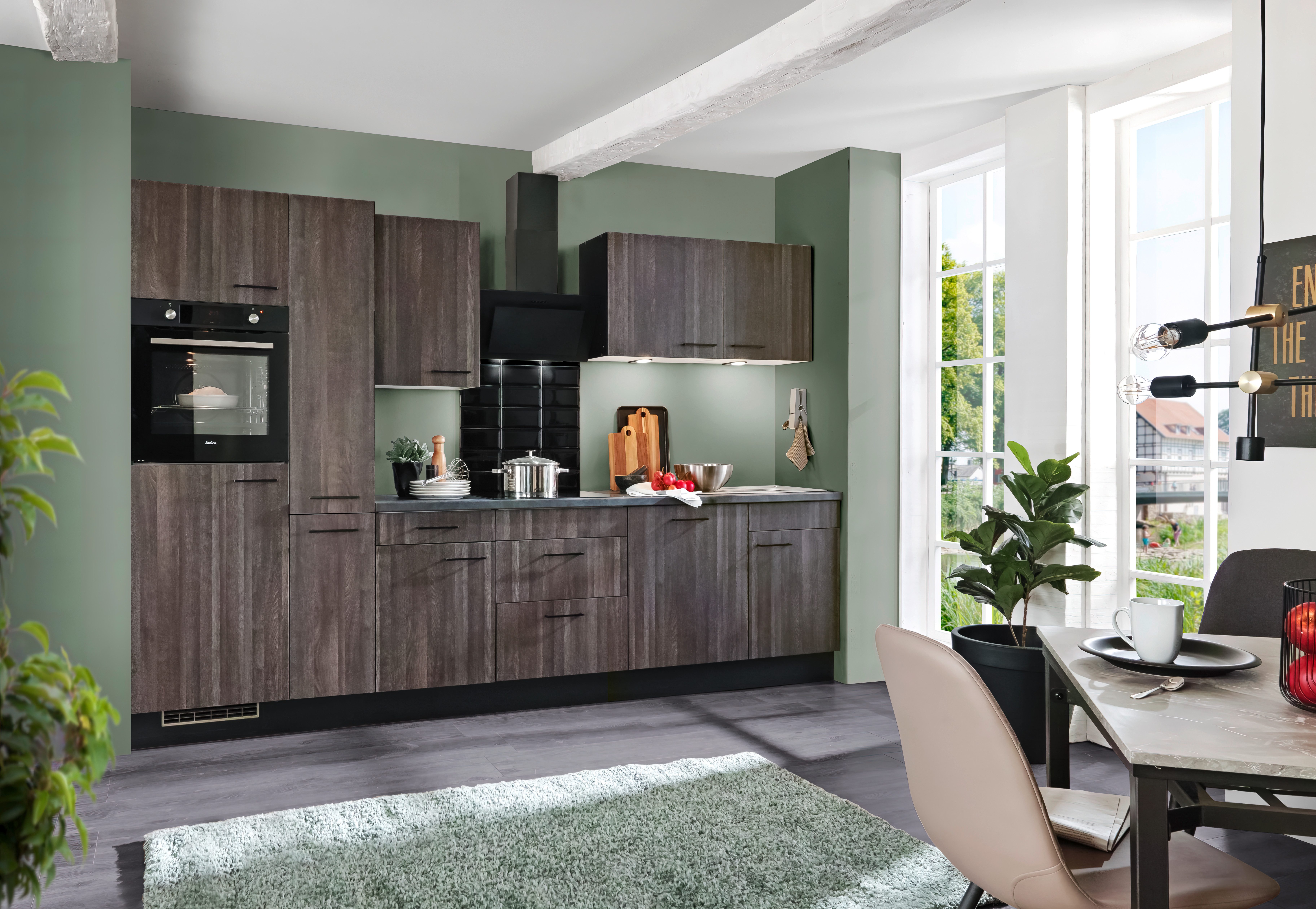 wiho Küchen Küche Nisos, Soft-Close, 310 cm, Backofen matt schwarz, Teleskopauszug