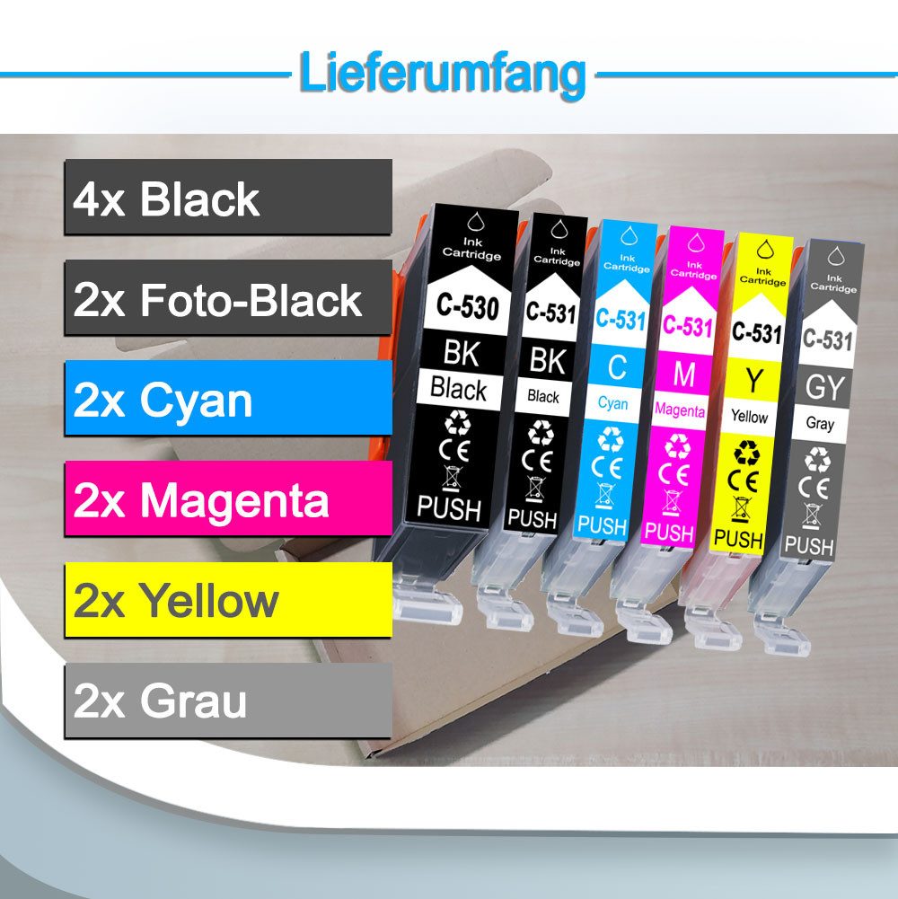 Druckerparadies 14er Pack Druckerpatronen 530 531 XL kompatibel mit Canon TS8750 Tintenpatrone (14-tlg)