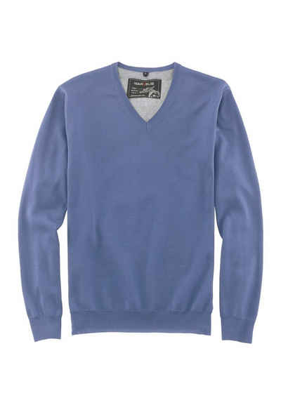 MARVELIS V-Ausschnitt-Pullover Pullover - Casual Fit - V-Ausschnitt - Einfarbig - Blau (1-tlg)