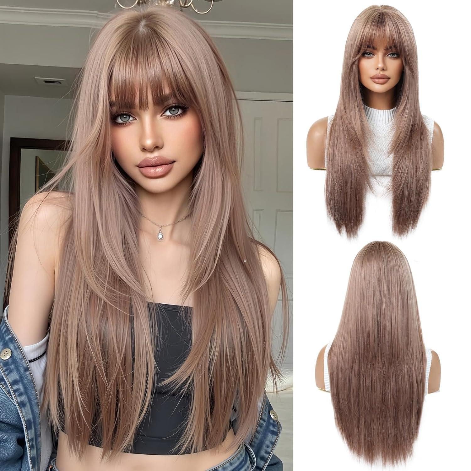 LuxusKollektion Kunsthaarperücke Perücken Damen Pony synthetisch lang Cosplay Erdbeere Blonde(6355-4)