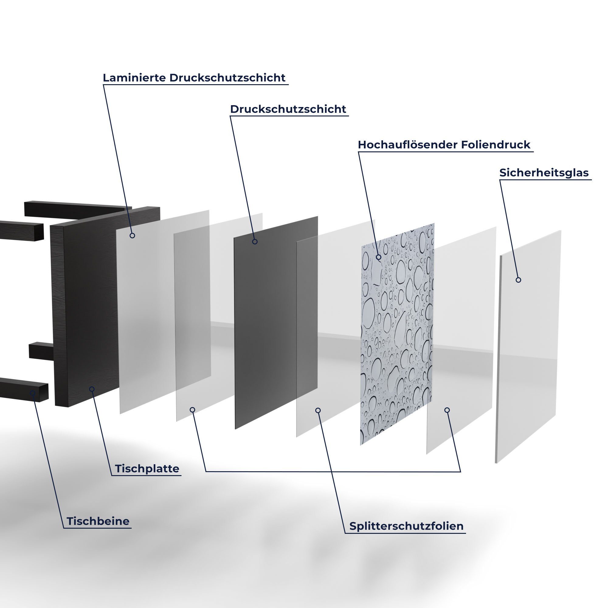 Couchtisch DEQORI Beistelltisch Glas 'Wassertropfenmuster', modern Schwarz Glastisch