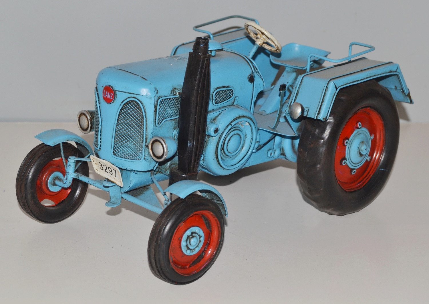JS GartenDeko Modelltraktor Blechtraktor Nostalgie Oldtimer Marke Lanz D 1906 Bulldog L 26cm