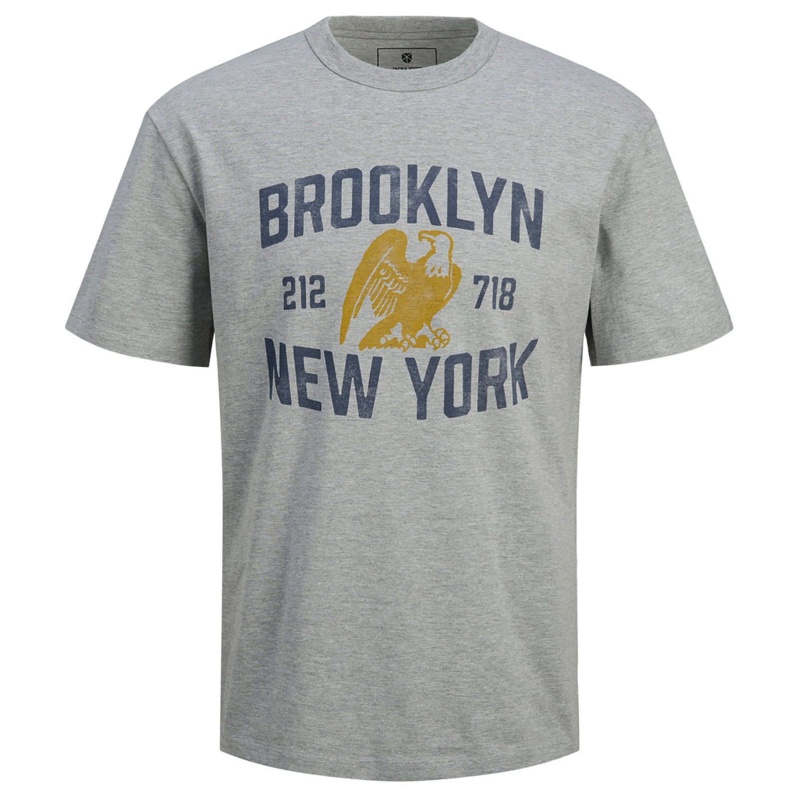 Jack & Jones Rundhalsshirt Jack&Jones Übergrößen T-Shirt grau JPRBLUBILLY