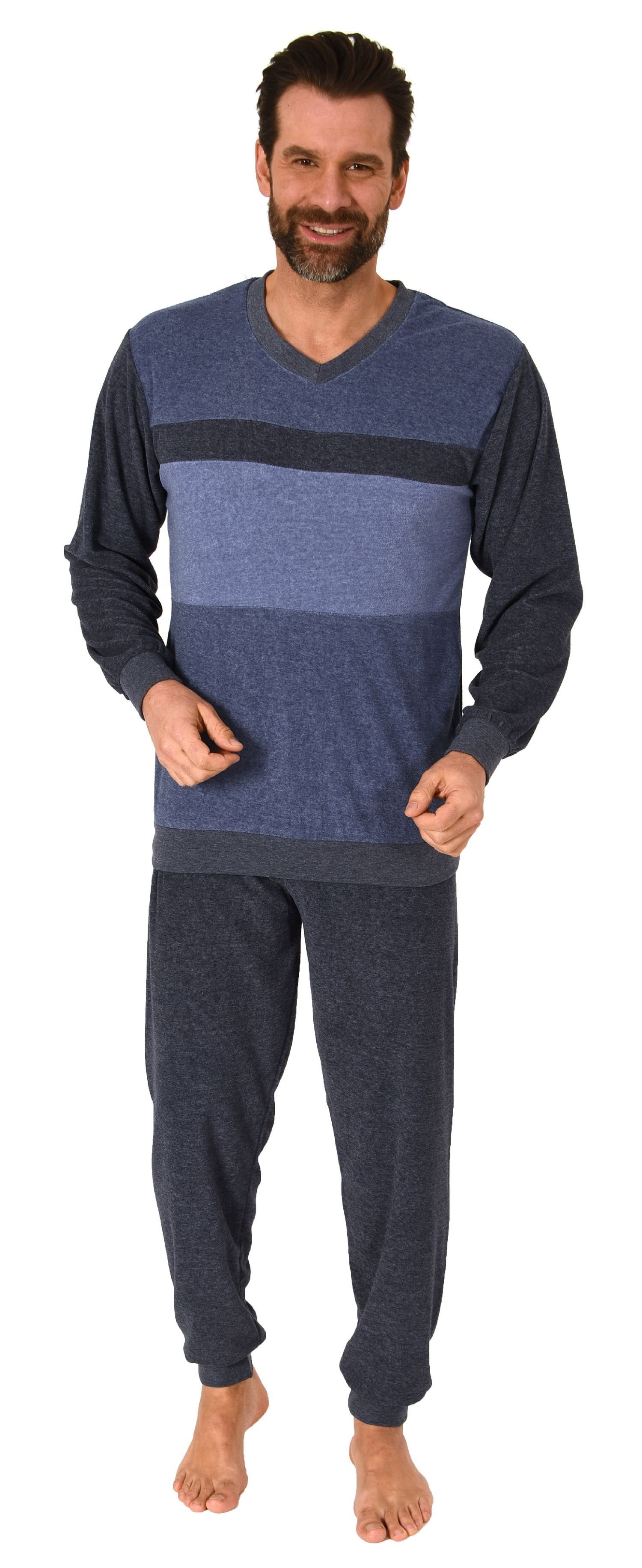 Normann Pyjama »Herren Frottee Schlafanzug langarm mit Bündchen in  Blockstreifenoptik - auch in Übergrößen«