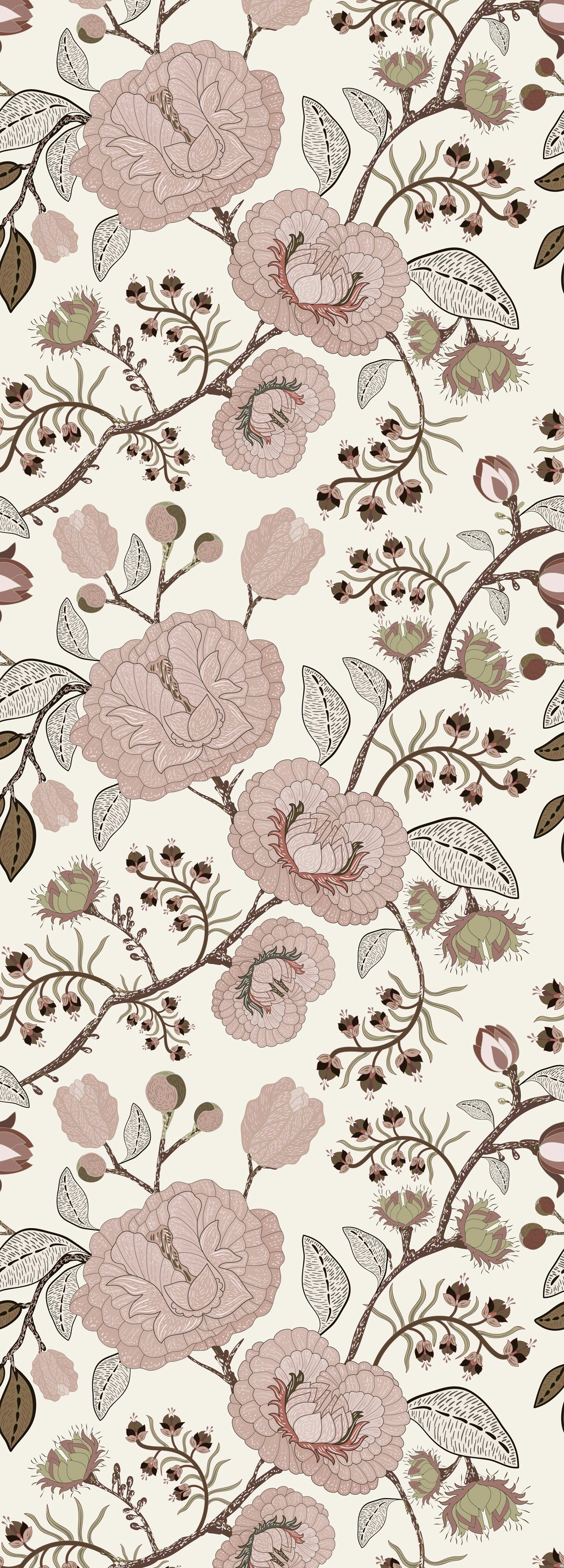 queence Vinyltapete Ilona, glatt, floral, bedruckt, natürlich, gemustert, Motiv, botanisch, 90x250cm, selbstklebend, kinderleichte Anbringung, Sticker
