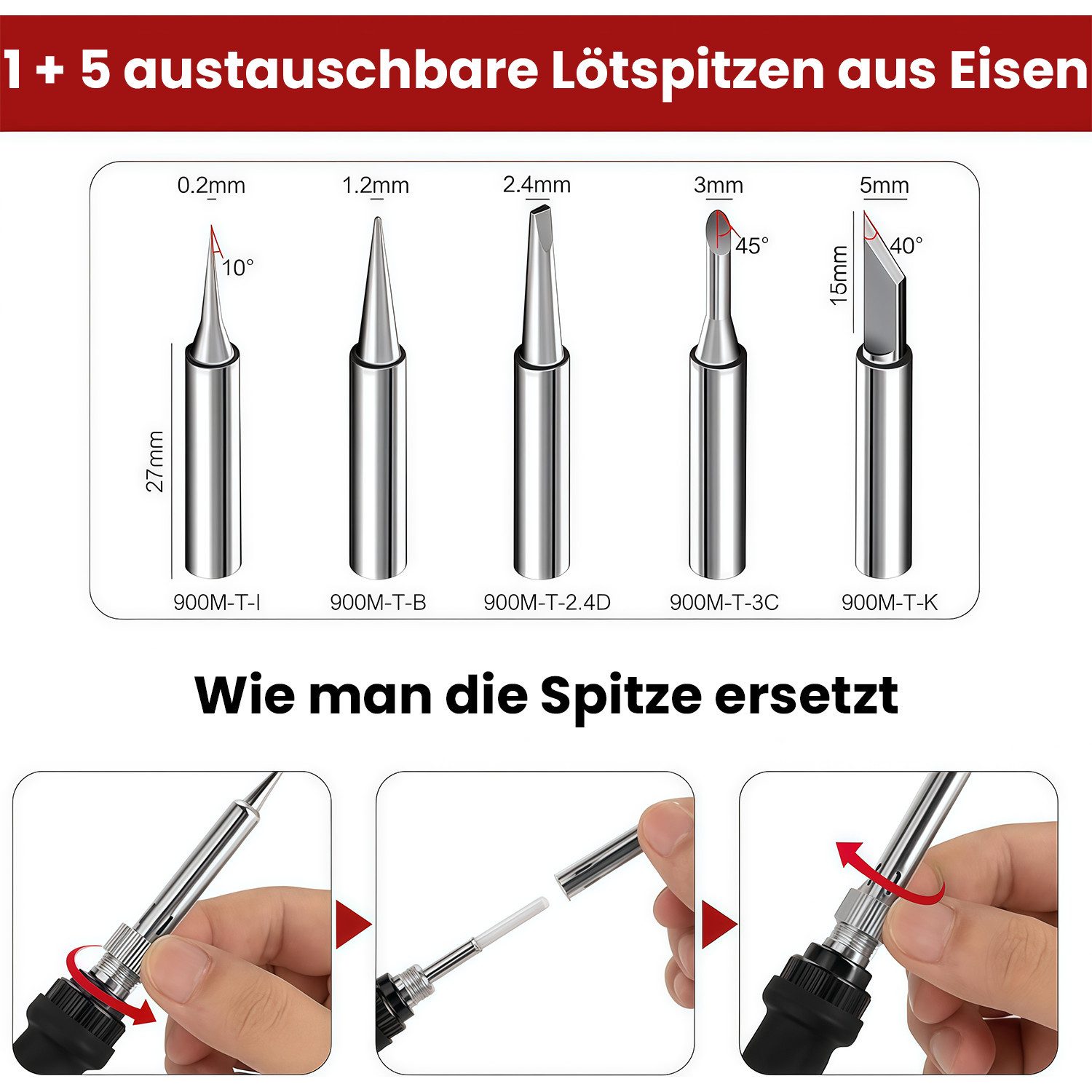 MOPUEA Lötkolben Lötkolben 15er Set mit Temperatur Einstellbar, zum Löten, Holzgravur, Heißschneiden, Brandmalerei, Lötset für Elektrische Arbeiten, 15-tlg., El – Bild 2 von 5