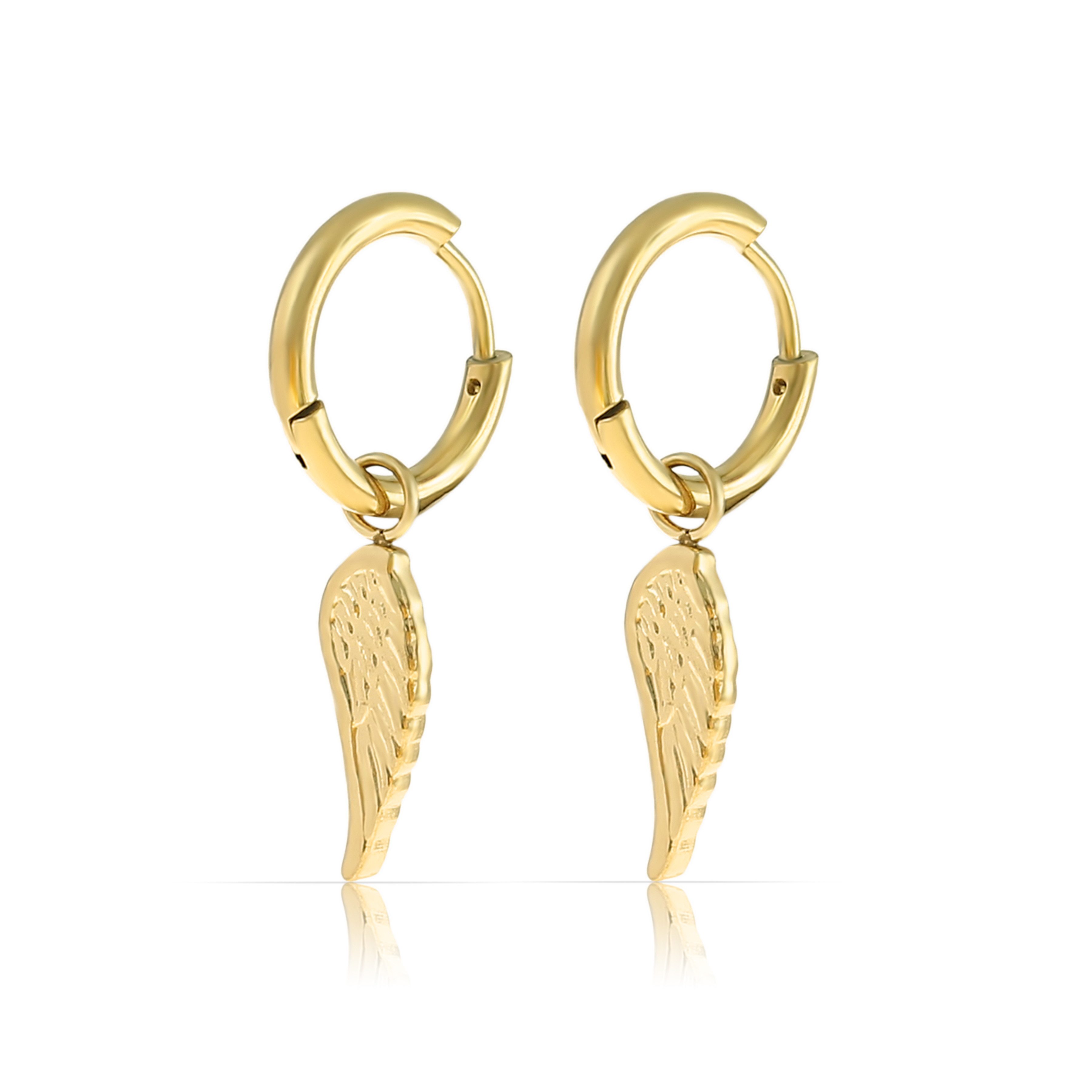 Made by Nami Ohrring-Set Hängende Creolen Ohrringe Engelsflügel Anhänger Edelstahl Wasserfest, aus Edelstahl – hängend – hypoallergen – wahlweise in Silber oder Gold