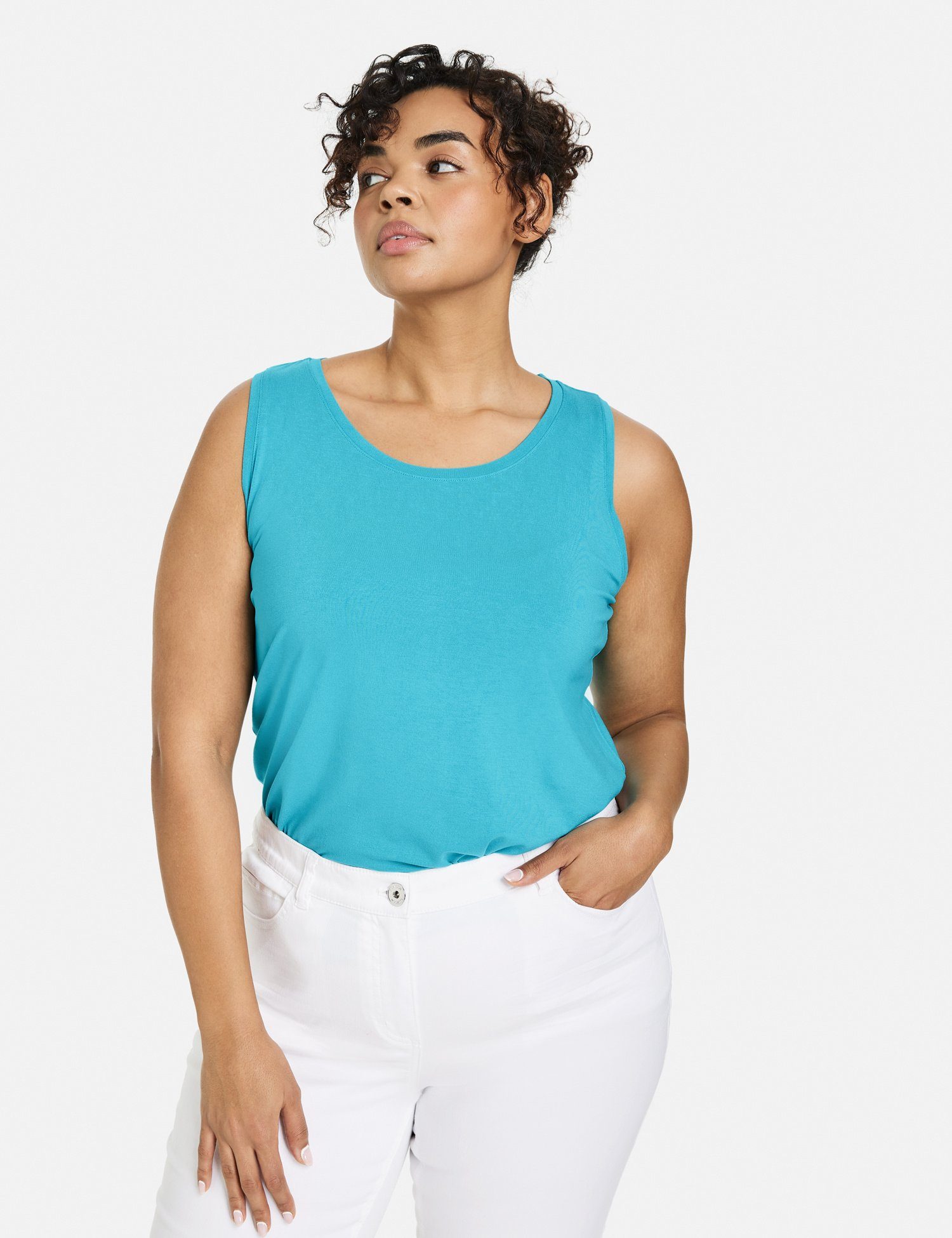 mit Basic-Top Shirttop Cyan Samoon Seitenschlitzen