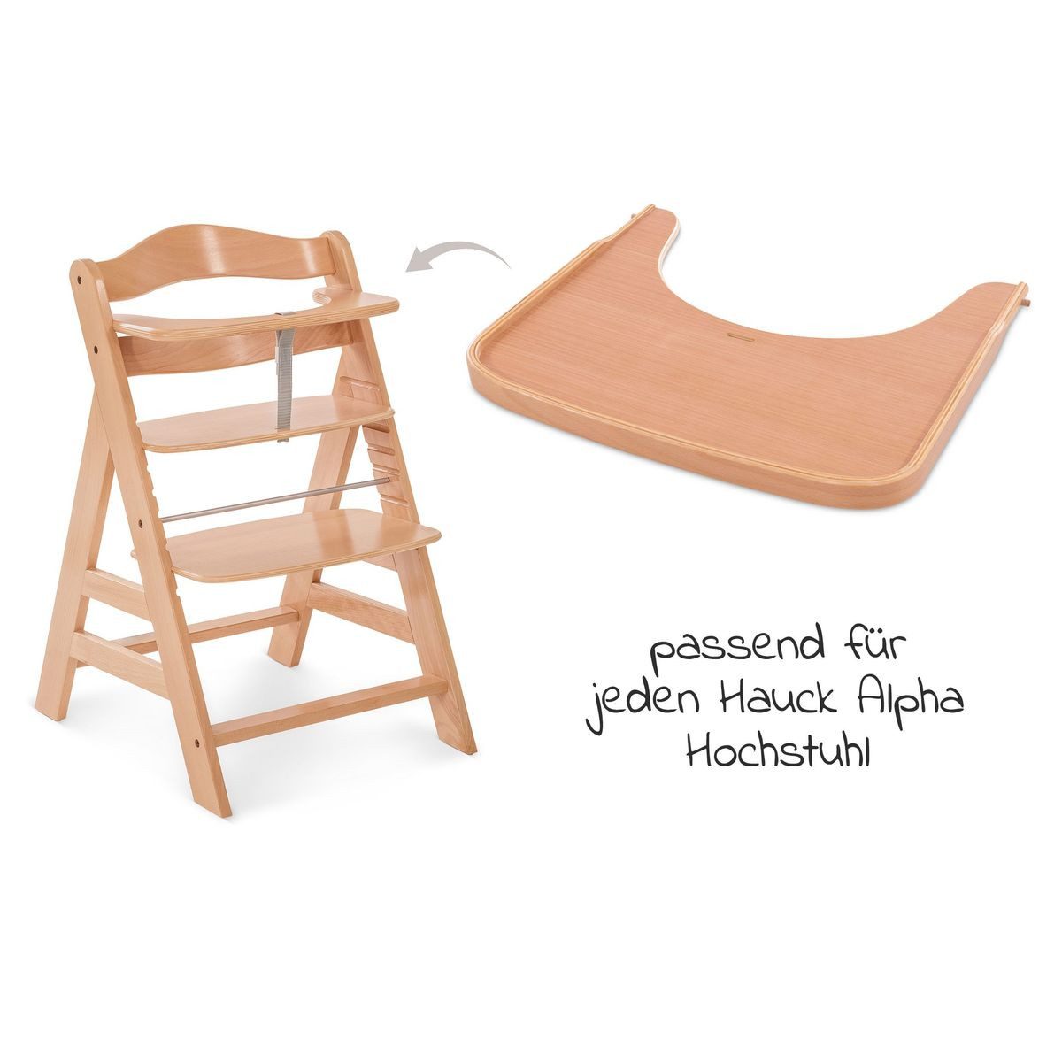 Hauck Hochstuhl Alpha Plus White, Holz Baby Kinderhochstuhl verstellbar mit Essbrett Wooden Tray & Gurt