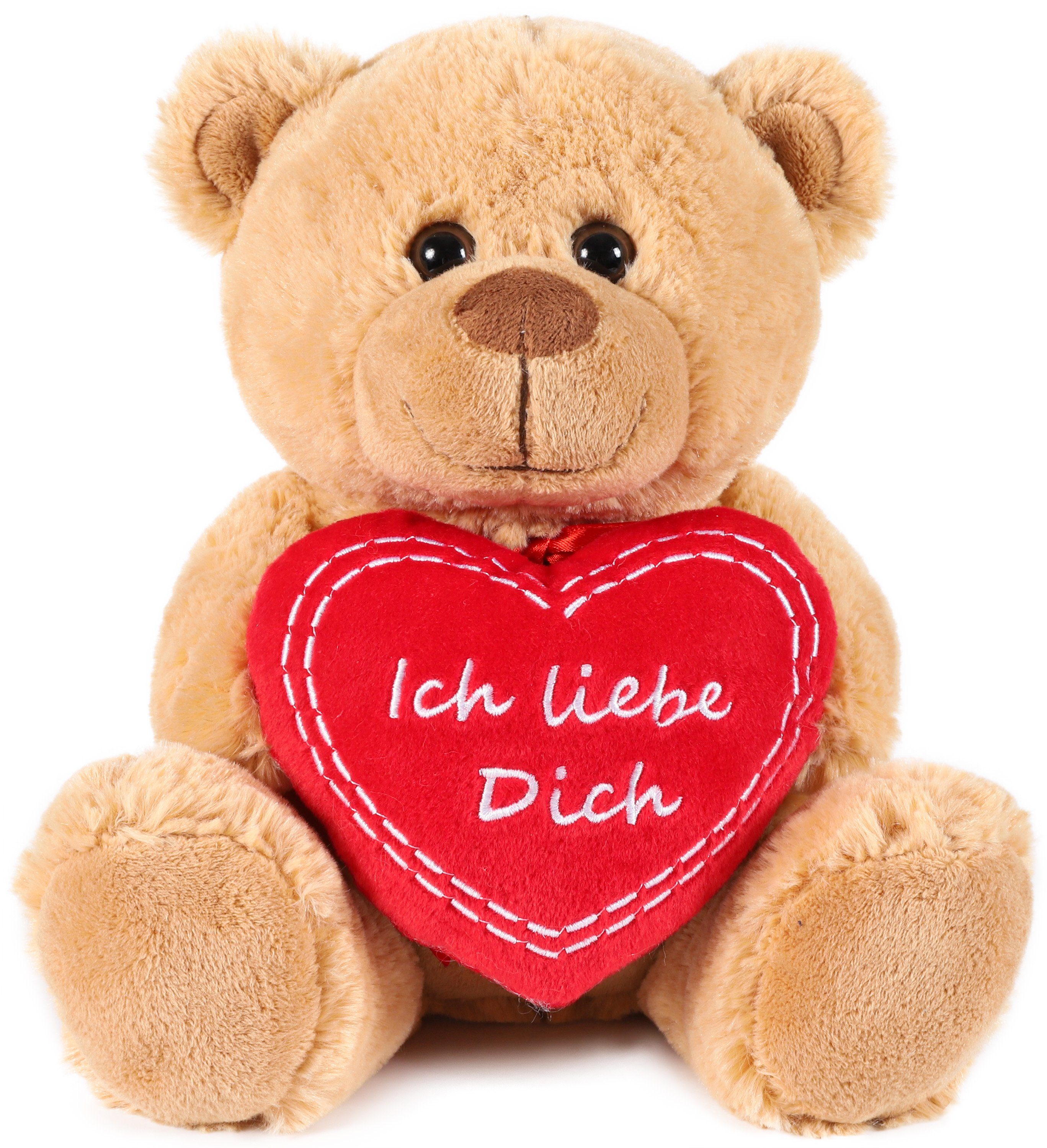 BRUBAKER Kuscheltier Teddybär mit Ich liebe Dich Herz (Valentinstagsgeschenk, 1-St), kleiner Teddy Bär, Stofftier Plüschtier mit Liebesbotschaft