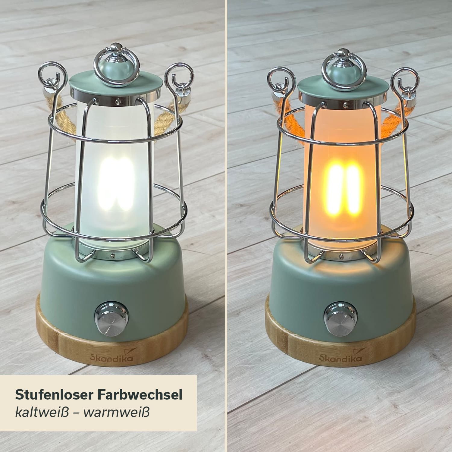 Skandika LED Gartenleuchte Campinglampe Kiruna aufladbar mit Powerbank 5000 mAh, USB, Retro Outdoor Lampe, stufenlos dimmbar, kabellos, 75h Leuchtzeit, Akku