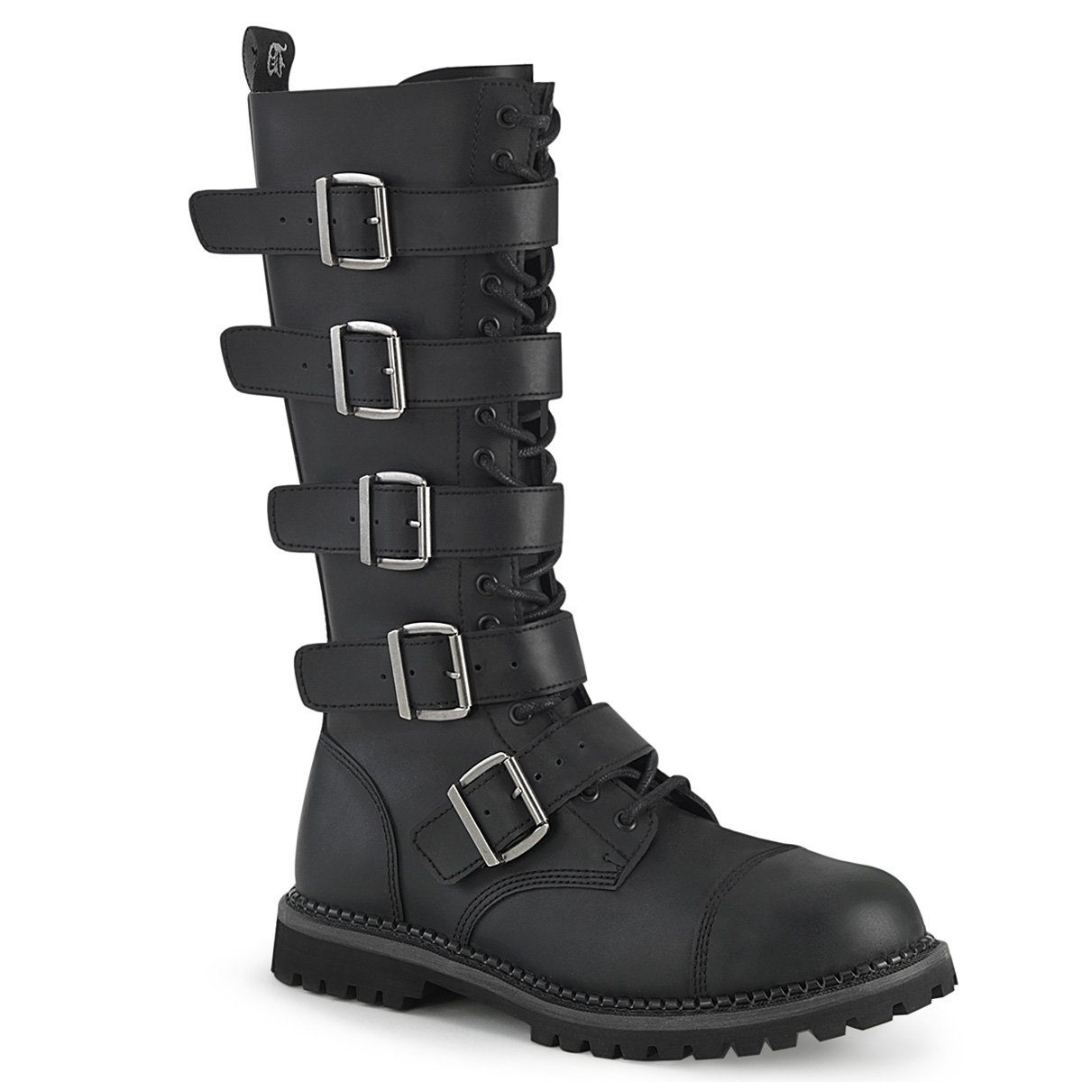 Demonia Plateau Unisex Leather Steel Ankle Boot RIOT-188BK - Matt-Schwarz SALE High-Heel-Pumps