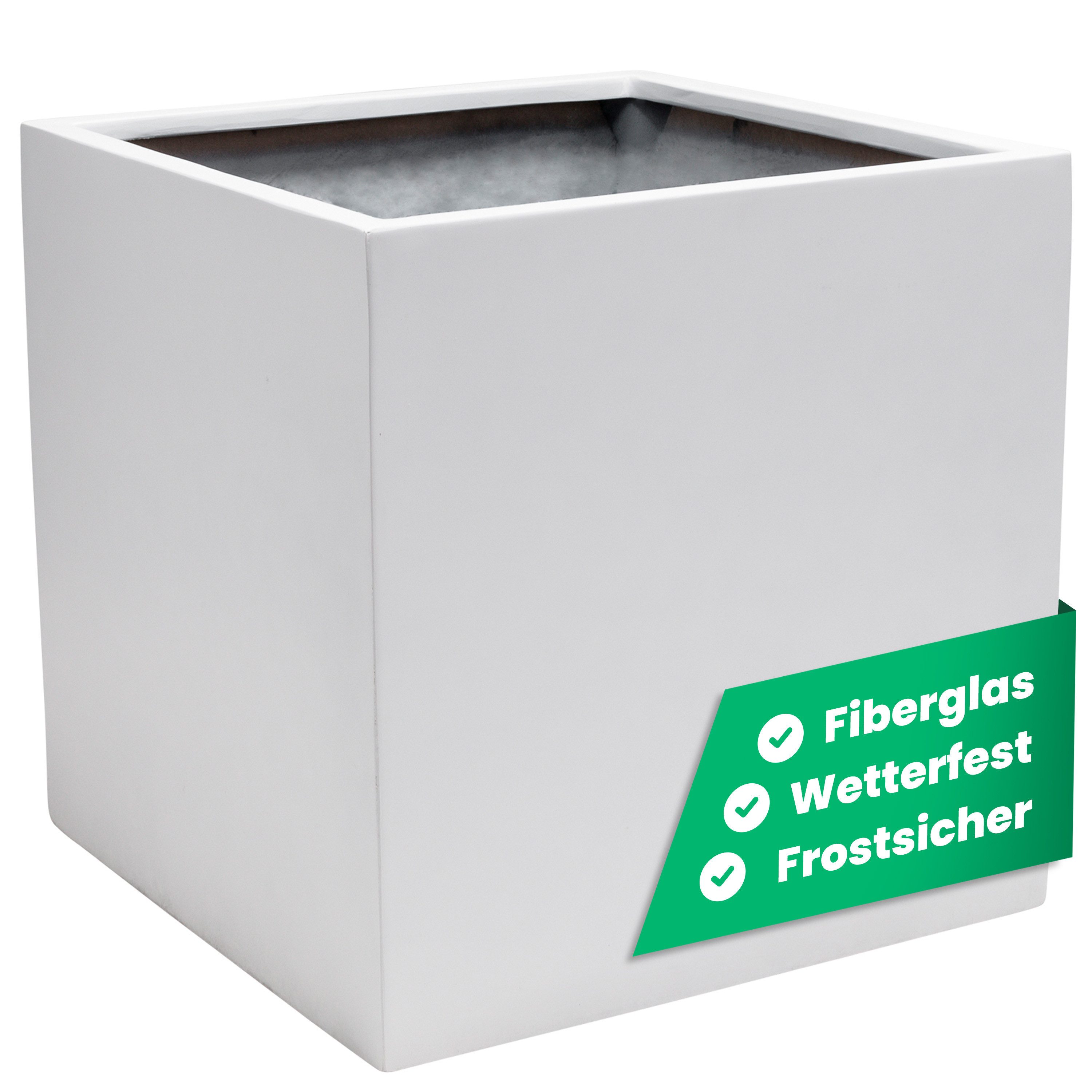 VIVANNO Pflanzkübel Fiberglas BLOCK Würfel - Weiß Matt (1 St), 60x60x60 cm