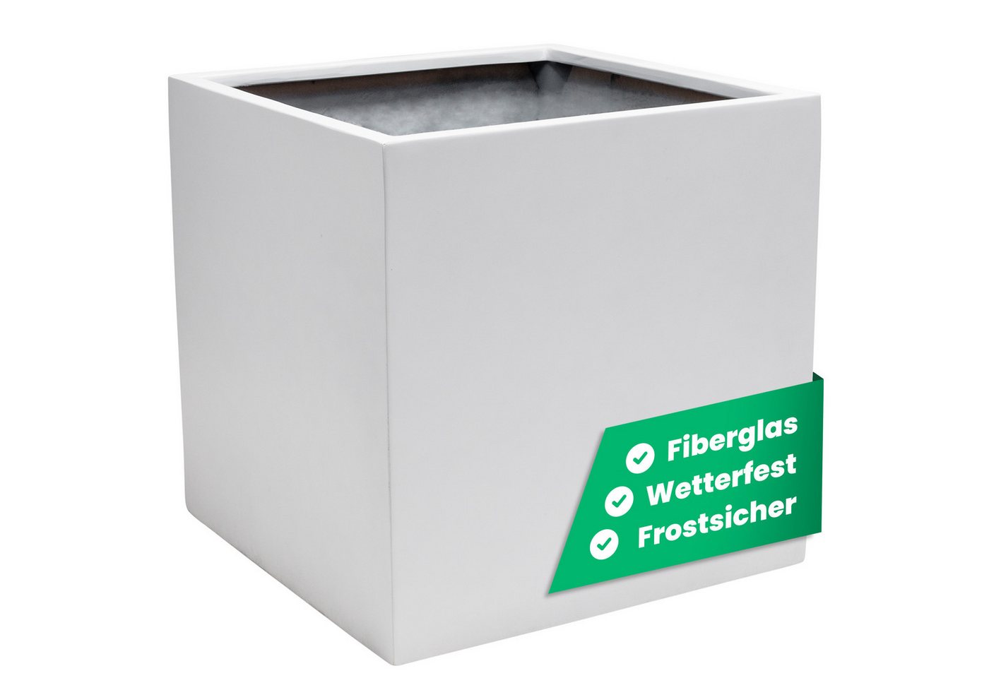 VIVANNO Pflanzkübel Fiberglas BLOCK Würfel - Weiß Matt (1 St), 40x40x40 cm