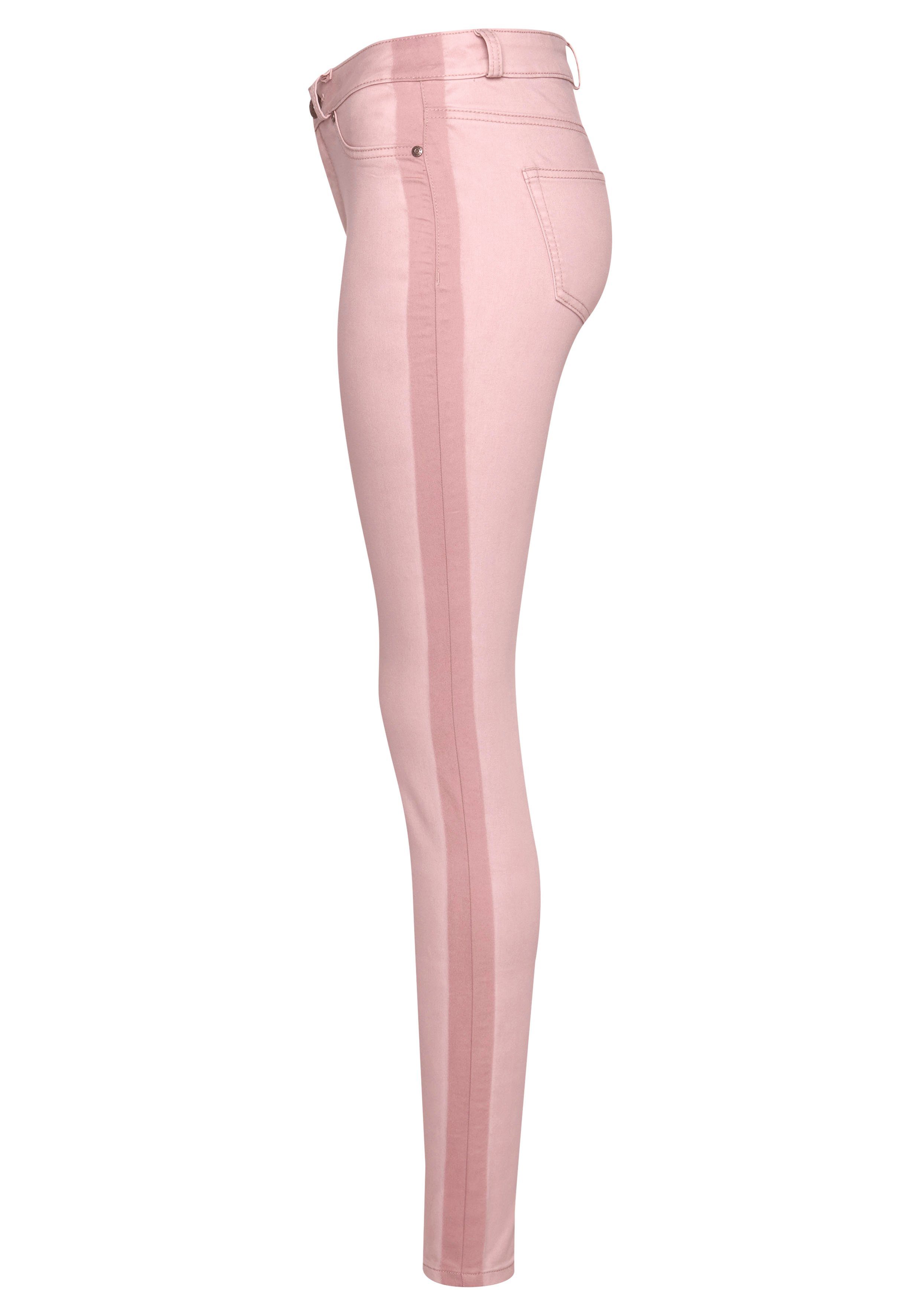 Stretch Skinny-fit-Jeans mit Waist Arizona Streifen High seitlichem Ultra rosa