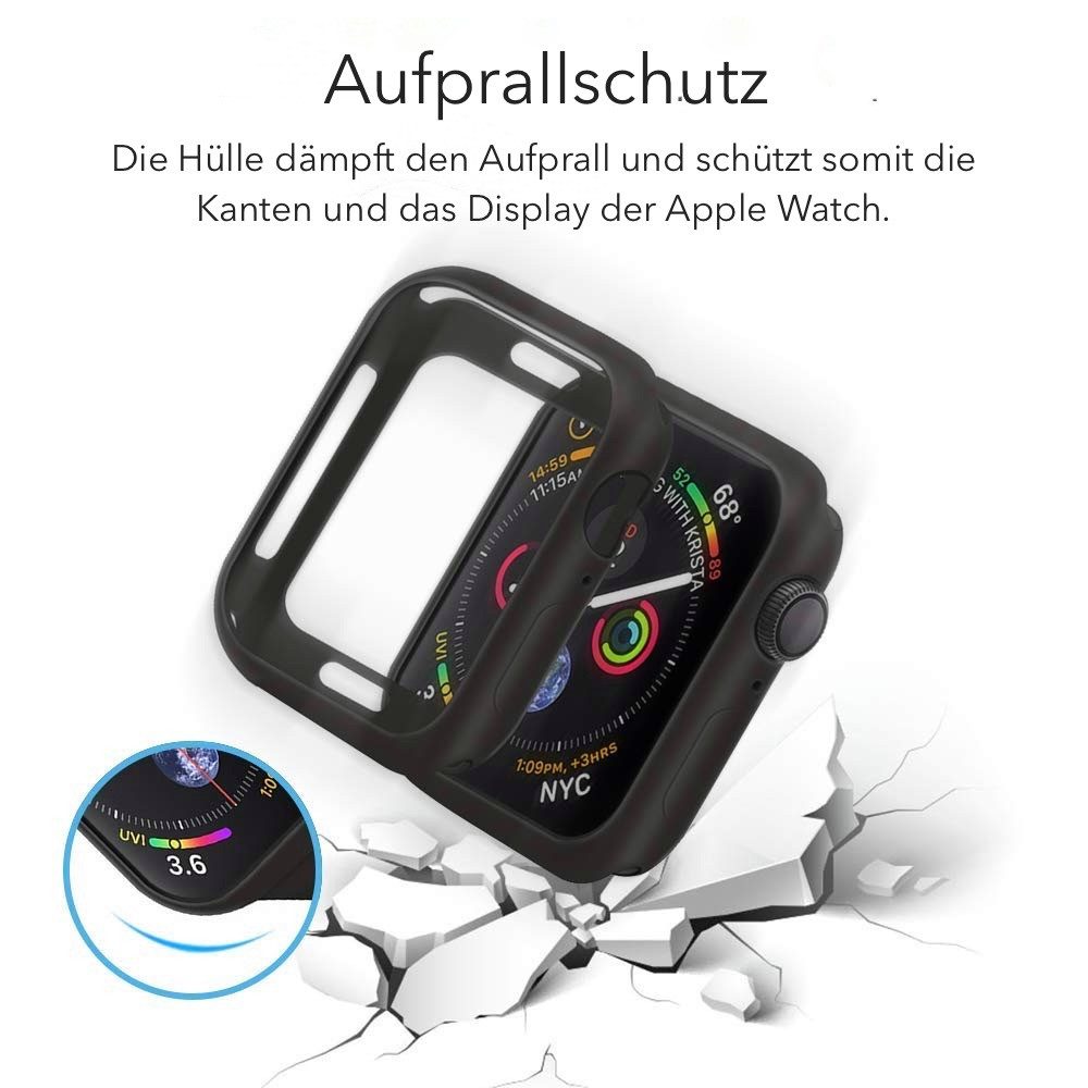 AVANA Smartwatch-Hülle für Apple Watch Series 6 5 4 SE 40mm / 44mm Hülle Schutzhülle Case, Cover, offenes Display, Schwarz