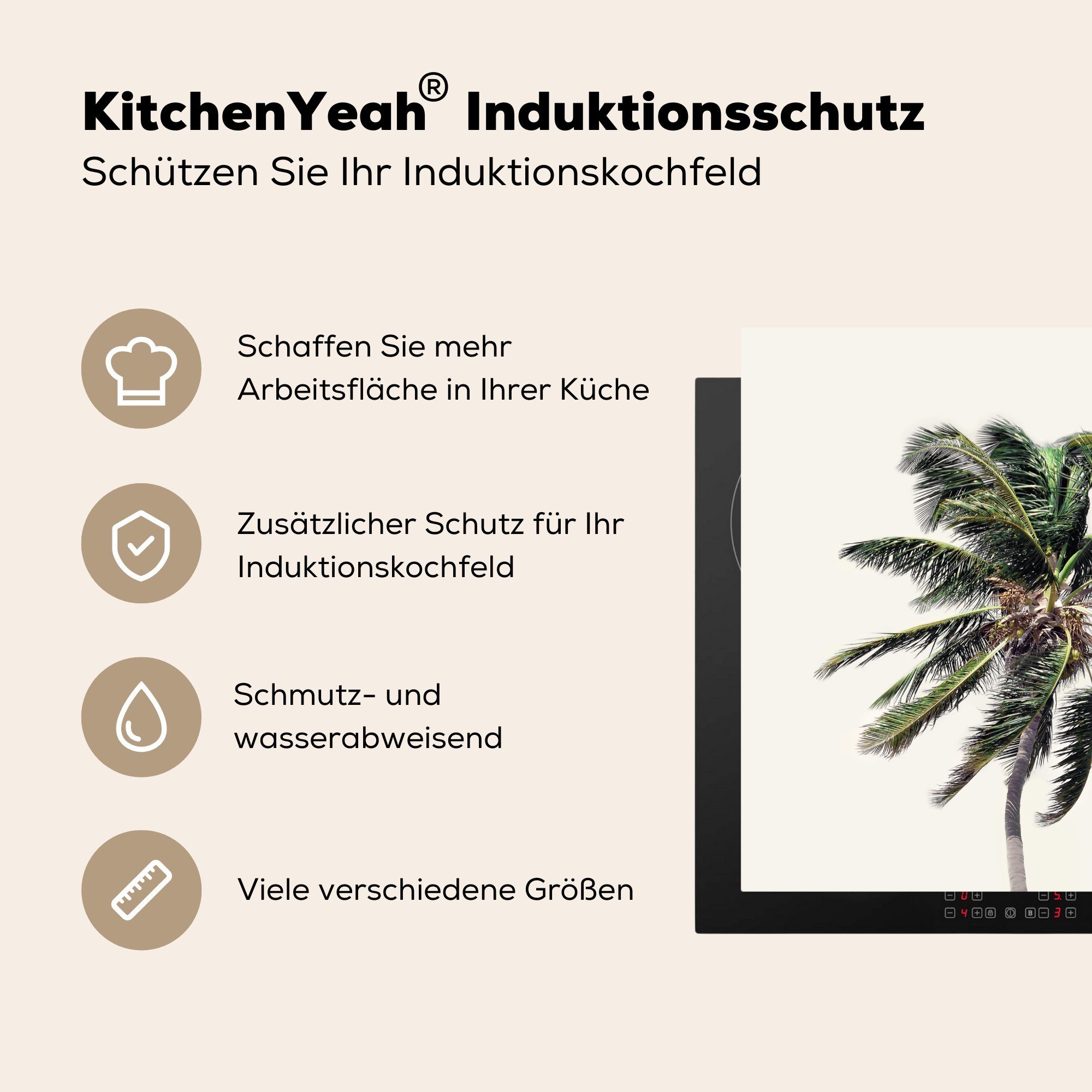 Ceranfeldabdeckung, MuchoWow Palme - Natur - für Vinyl, Arbeitsplatte - Grün Blätter, cm, Herdblende-/Abdeckplatte tlg), (1 78x78 küche