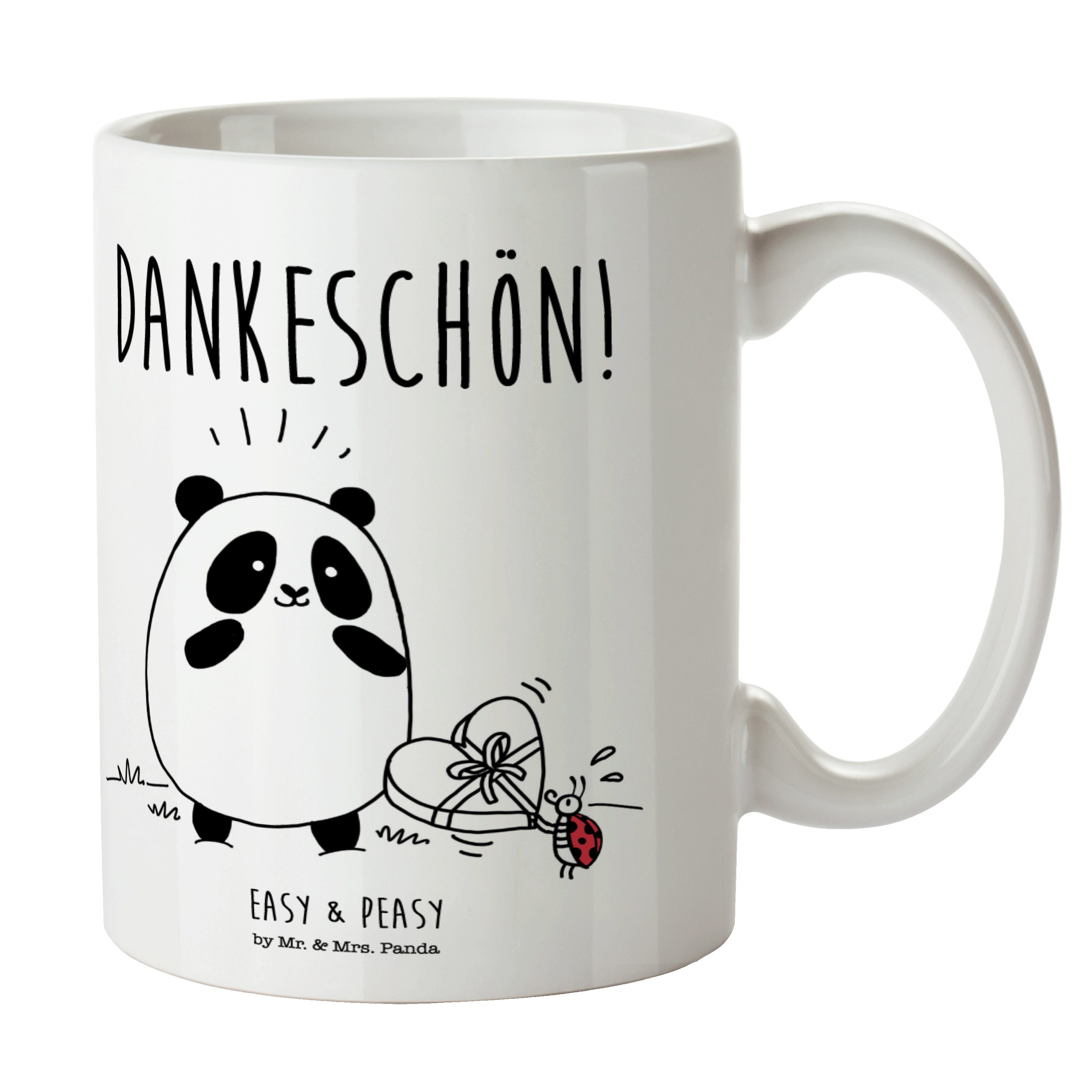 Mr. & Mrs. Panda Tasse Easy & Peasy Dankeschön - Weiß - Geschenk, Tasse Sprüche, Büro Tasse, Keramik