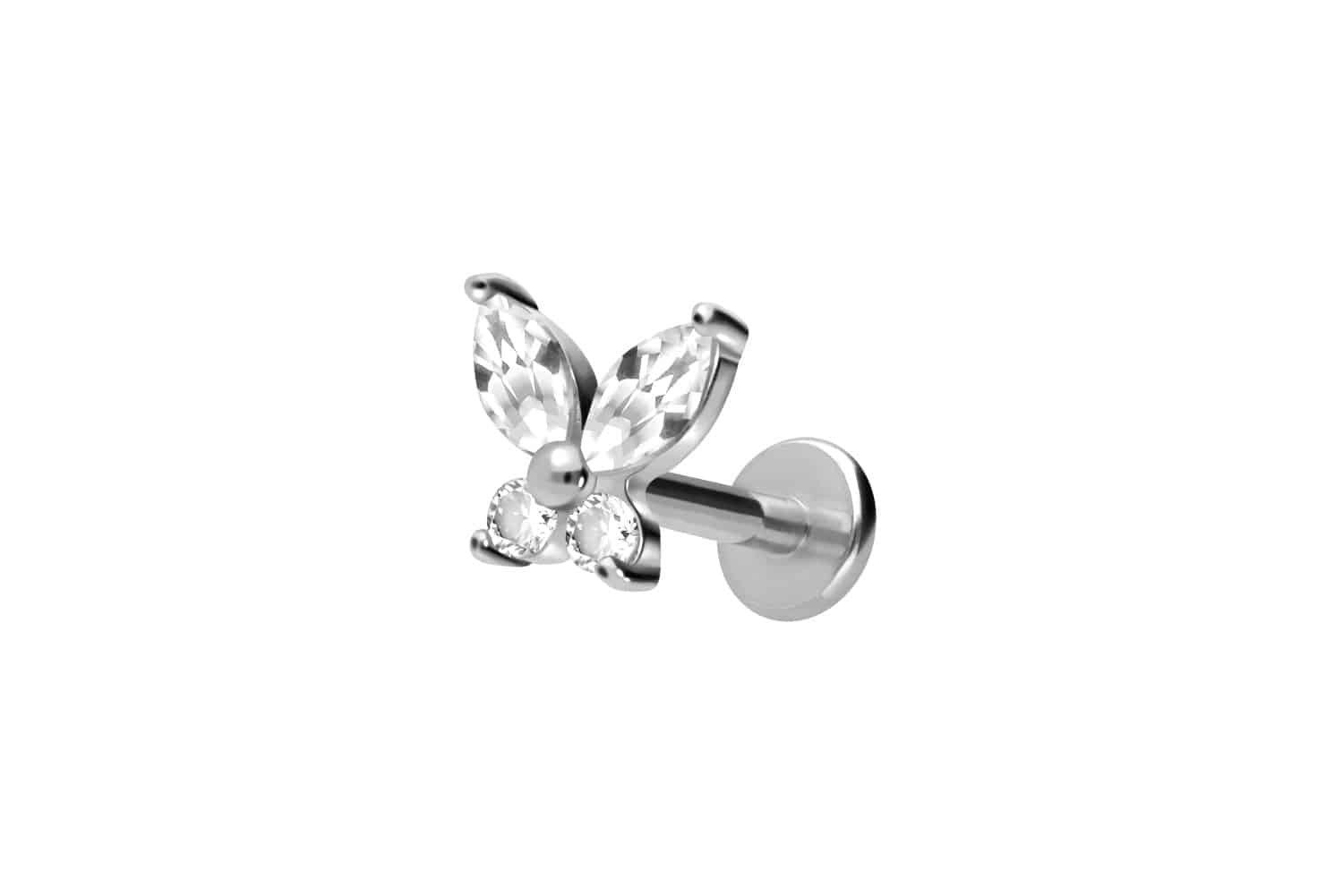 Piercing-Set Titan Labret mit Innengewinde KRISTALLSCHMETTERLING