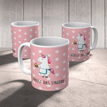 Mr. & Mrs. Panda Kinderbecher Einhorn Muffin - Rot Pastell - Geschenk, Pegasus, Backen, Kaffeetasse, Kunststoff, Mikrowellenbeständig