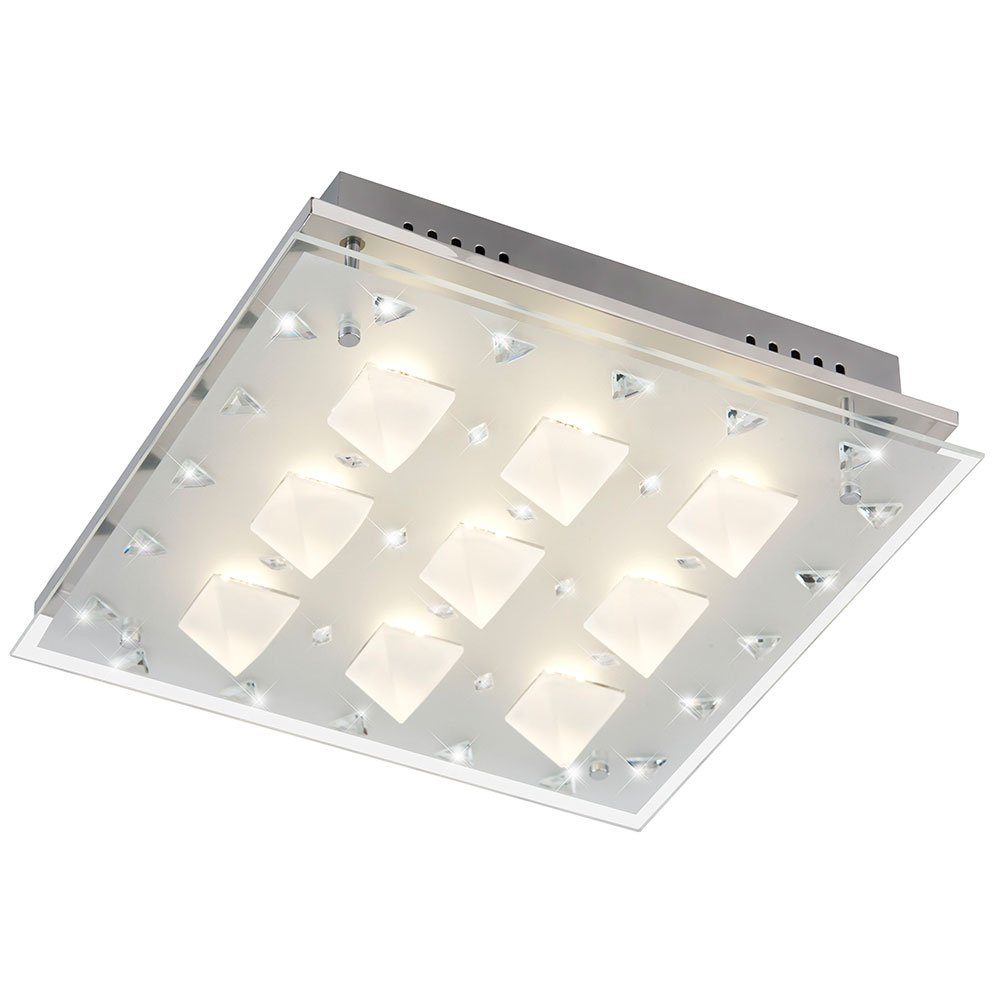Esto LED Deckenleuchte, LED-Leuchtmittel fest verbaut, Warmweiß, Deckenlampe Kristall LED Deckenleuchte chrom Wohnzimmerlampe
