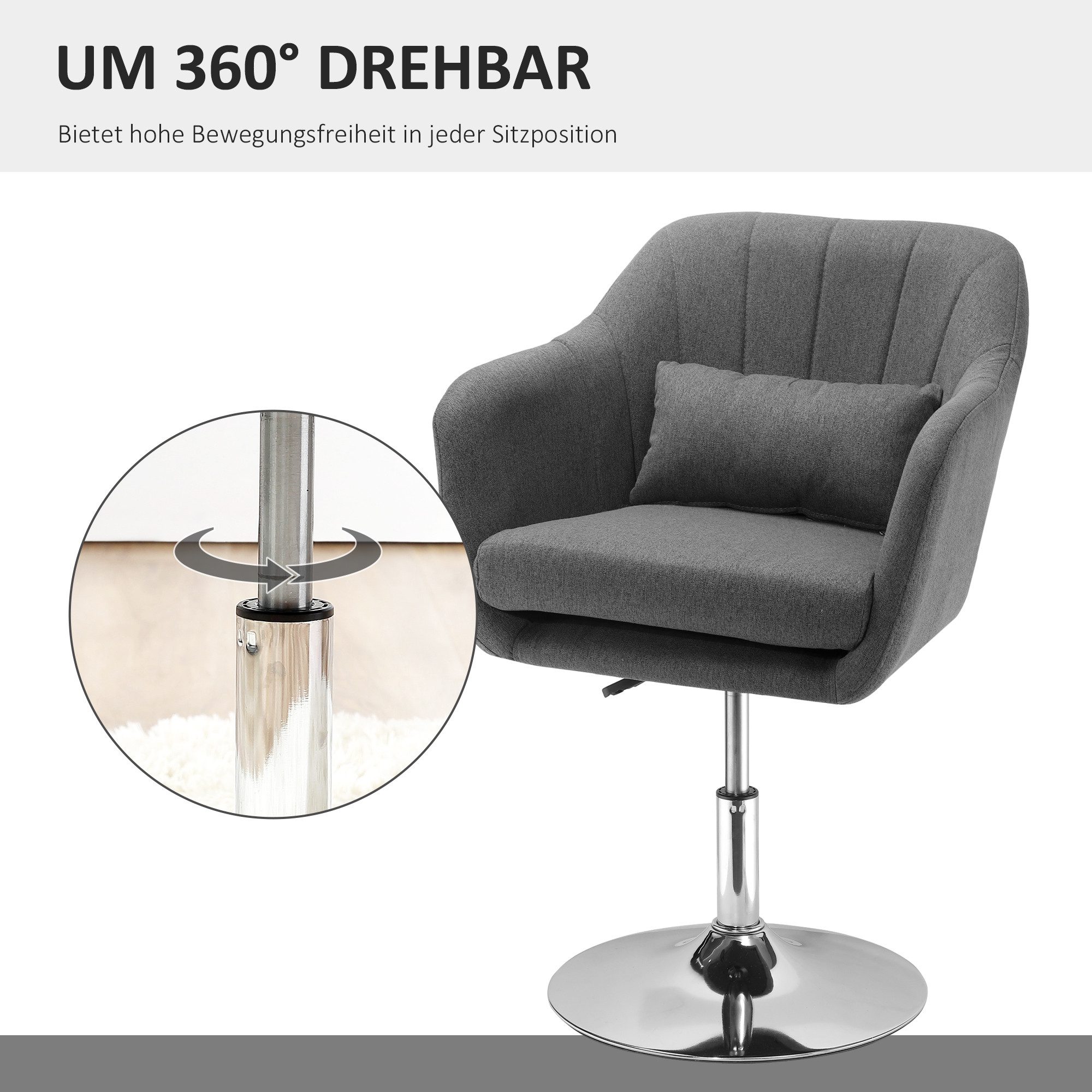 HOMCOM Relaxsessel Loungesessel mit Metallrahmen Lesesessel mit Mikrotuch (gepolstert Drehstuhl, 1-St., höhenverstellbar Loungesessel), für Schlafzimmer, Wohnzi – Bild 5 von 5