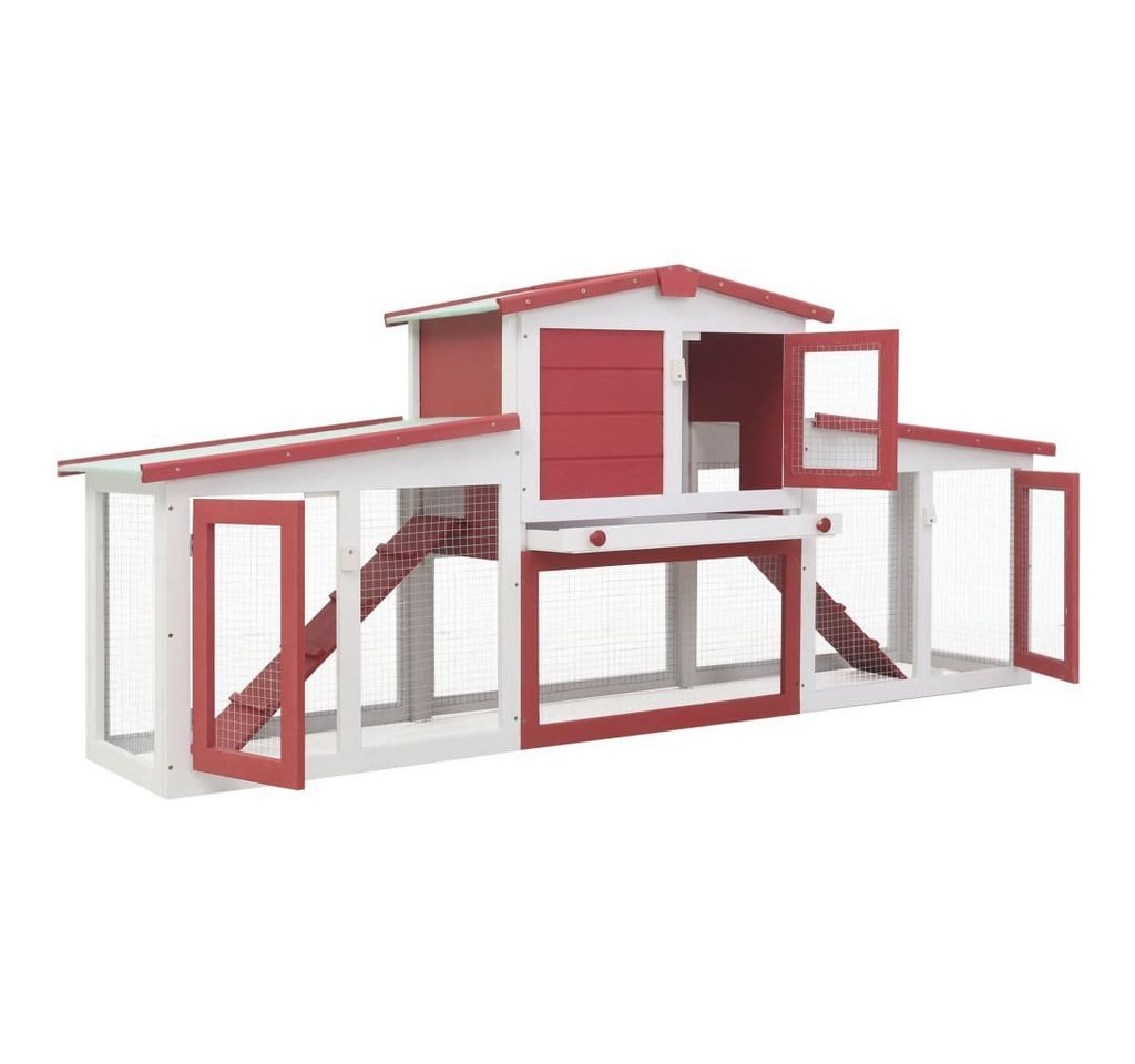 Thumbnail - furnicato Kleintierstall Großer Kaninchenstall Rot und Weiß 204x45x85 cm Holz