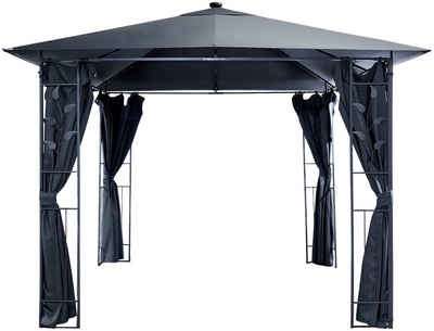 Livotion Pavillon, mit 4 Seitenteilen, mit LED-Beleuchtung, in Blätteroptik, 300x300cm, anthrazit