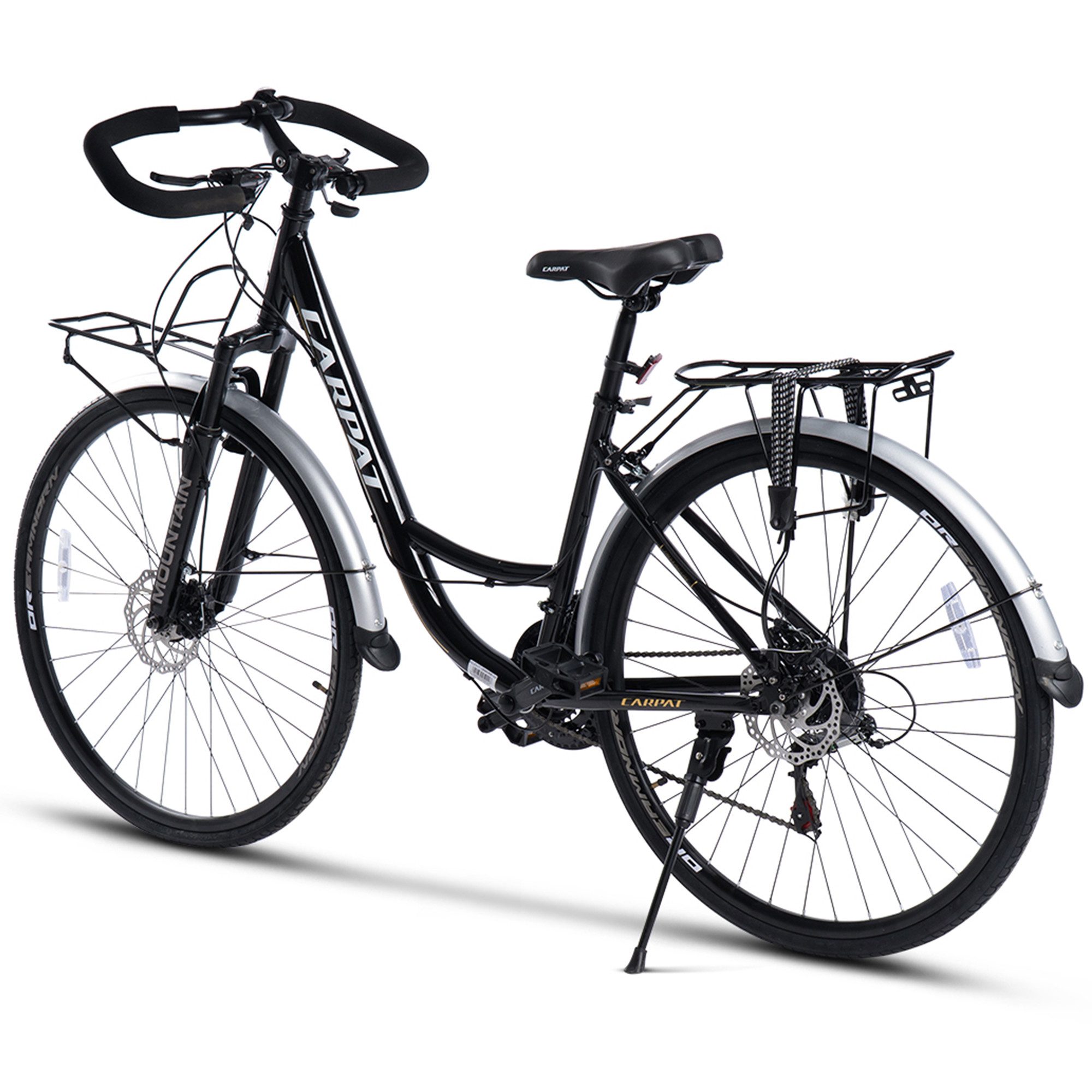 CARPAT SPORT Cityrad 28 Zoll Trekking Bike City Fahrrad für Damen Herren, 21 Gang Shimano Tourney Schaltwerk, Kettenschaltung, City Commuter Citybike Fahrrad mit Scheibenbremse Gepäckträger