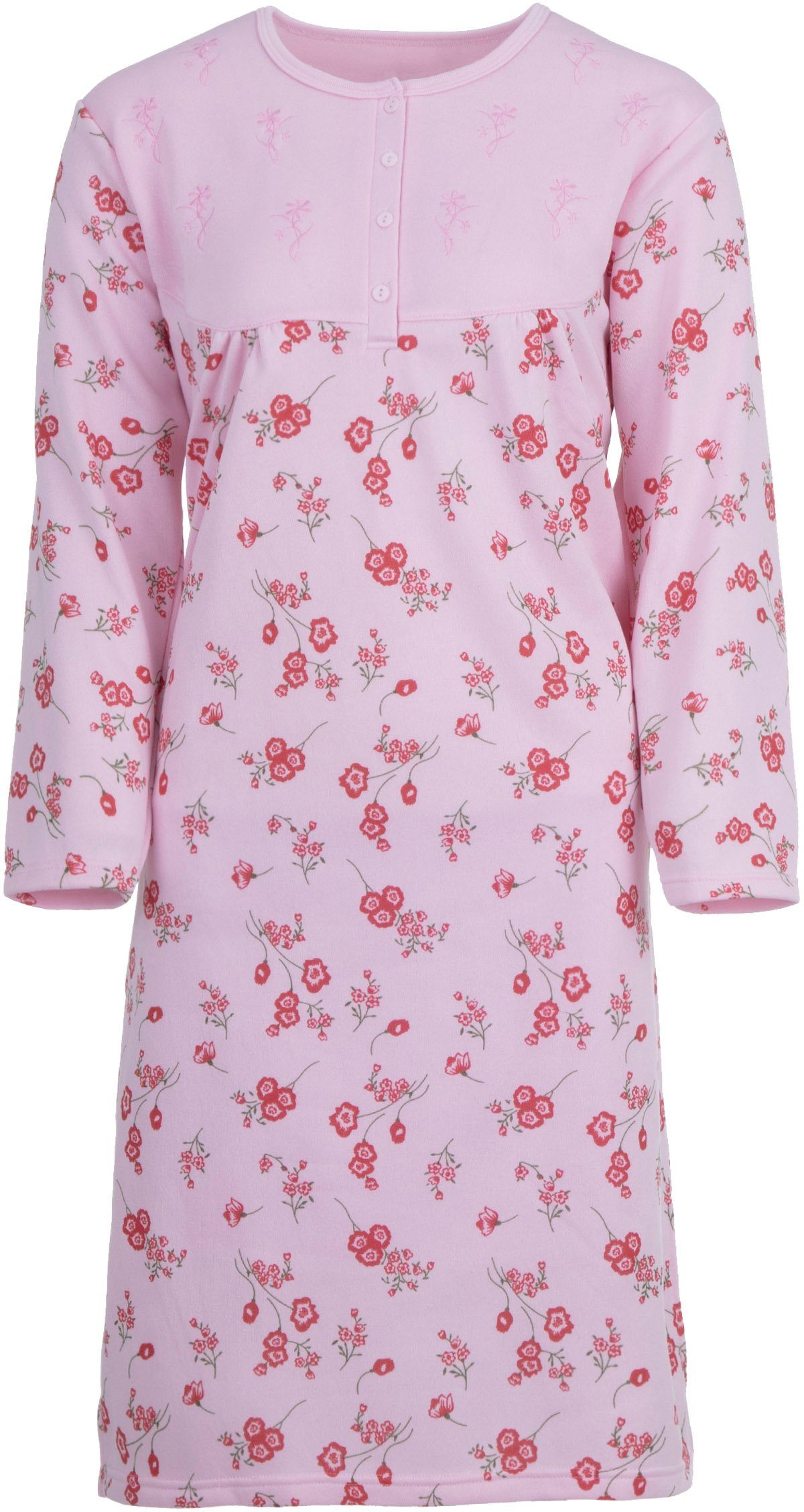 zeitlos Nachthemd Thermo Nachthemd - Blumen mit Stickerei rosa