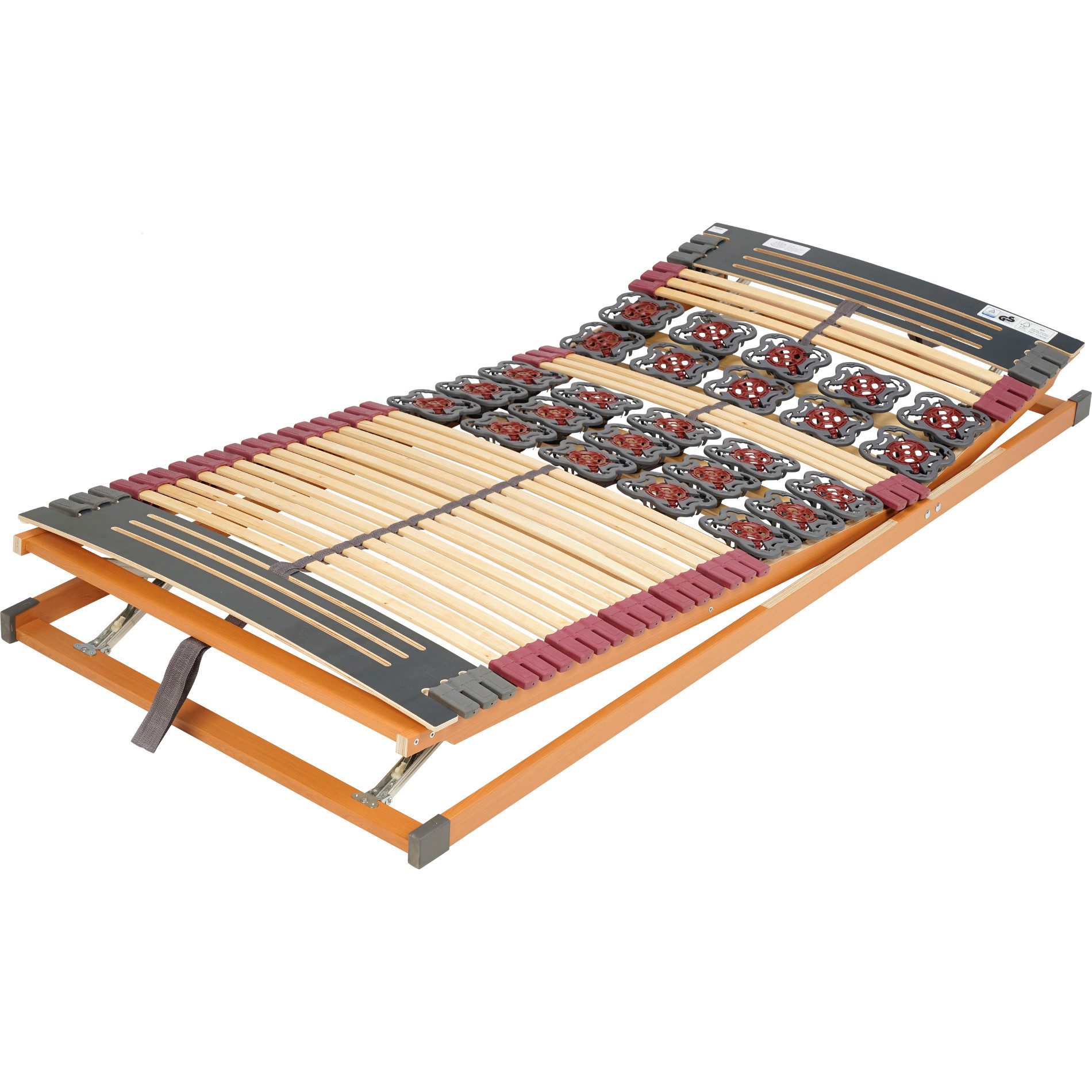 Teiltellerlattenrost Rhodos Komfort KF, FMP Matratzenmanufaktur, Kopfteil manuell verstellbar, Fußteil manuell verstellbar, 7 Zonen mit Härteverstellung, druckentlastende Tellerfederelemente