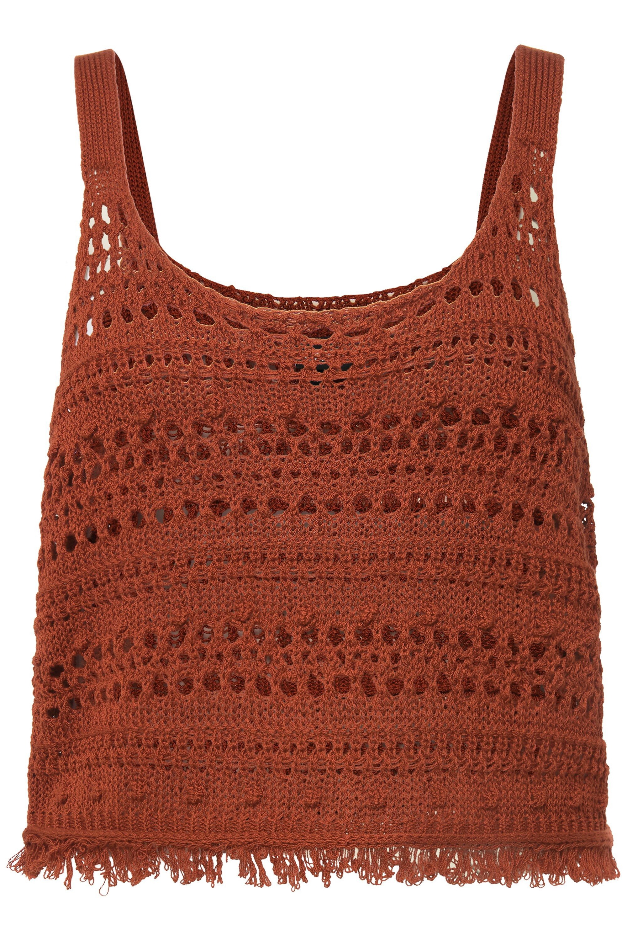 Strickpullover Stricktop Fransen Classic Rundhals ärmellos
