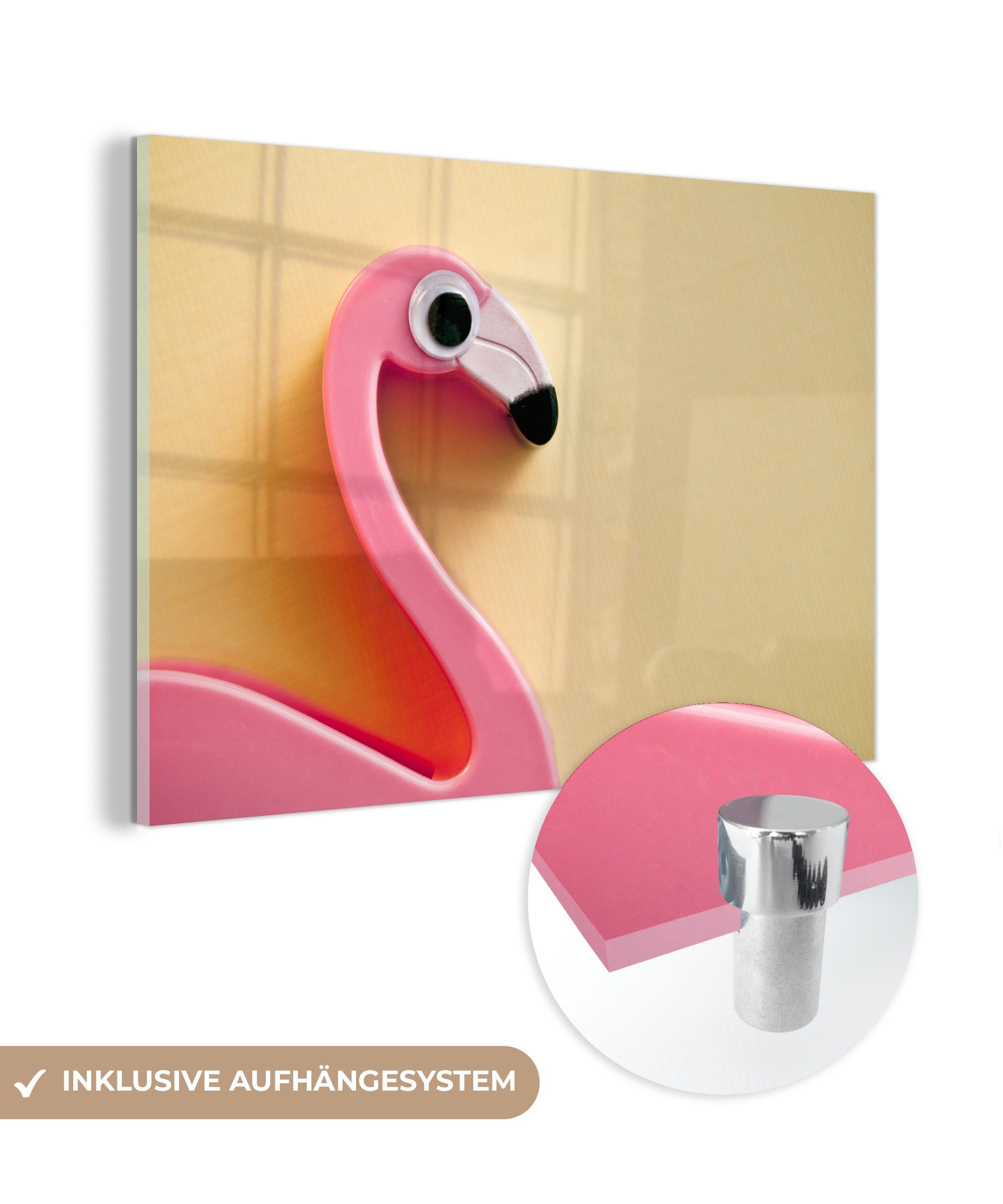 MuchoWow Acrylglasbild Flamingo mit großem Auge, (1 St), Acrylglasbilder Wohnzimmer & Schlafzimmer | Bilder