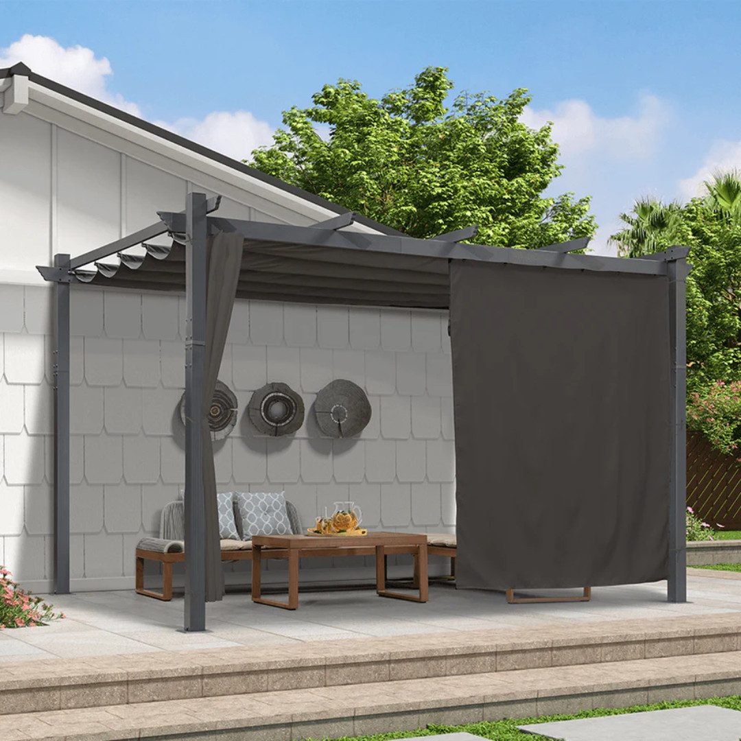 PURPLE LEAF Pergola Aluminium Pavillon mit Schiebedach und Outdoor Curtains, BxTxH: 280x400x245 cm, (Pergola mit Seitenwänden, 1×Pergola und 1 x Schiebedach), Wasserdicht und UV-beständig, Schutz der Privatsphäre