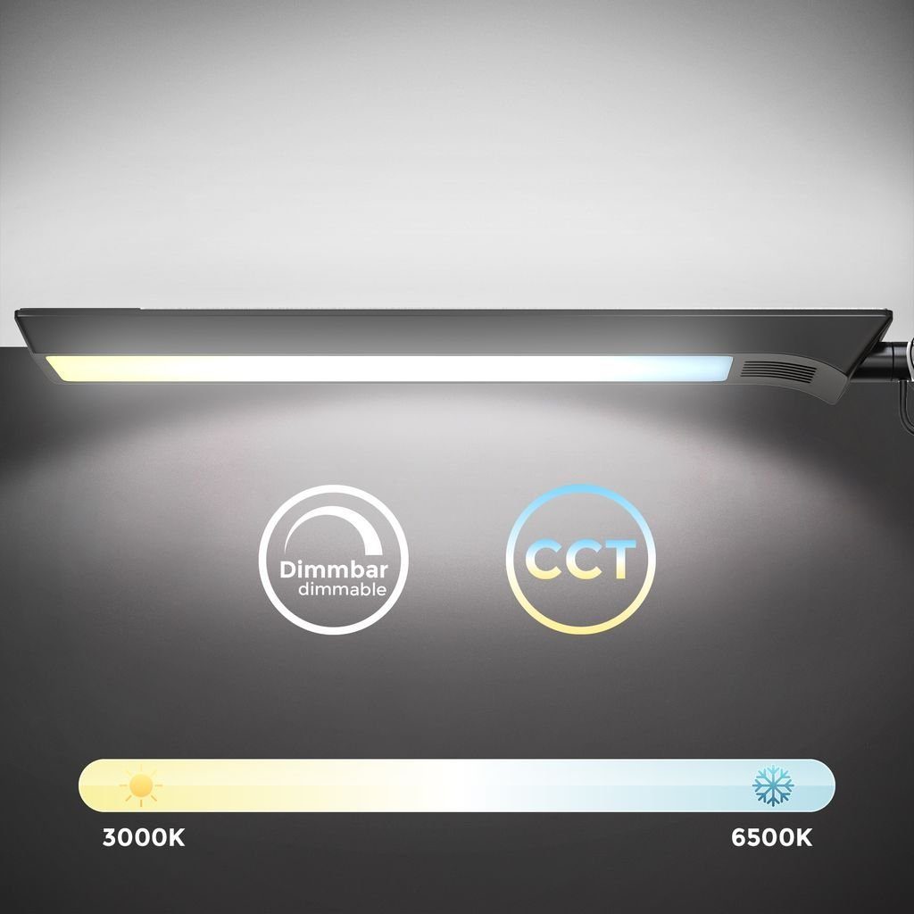 Kaltweiß, Schwarz Tischleuchte Schwenkbar - Dimmbar fest Schreibtischlampe Warmweiß, CCT LED 9W integriert, Klemmleuchte BKL1350, B.K.Licht