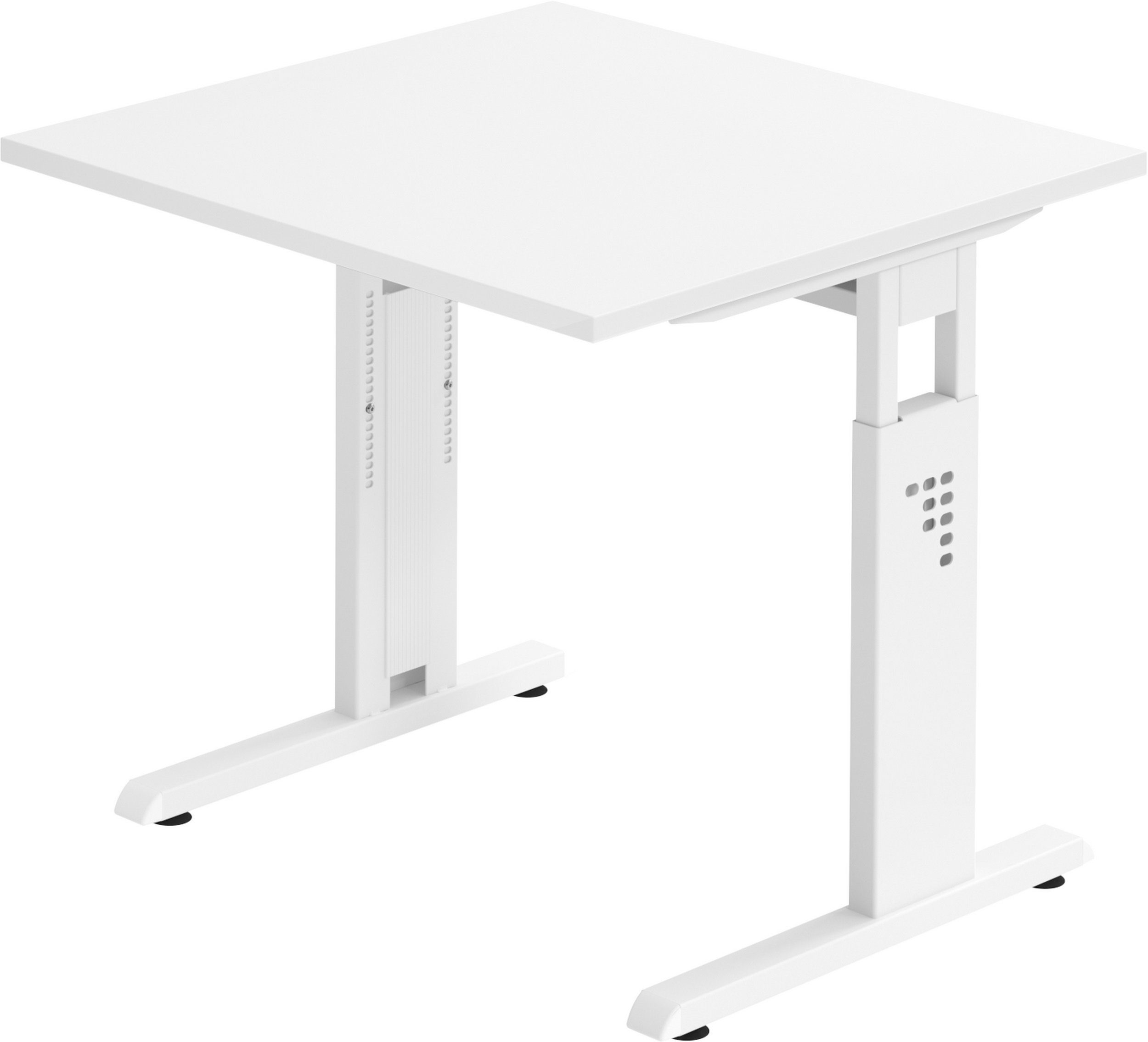 bümö Schreibtisch Schreibtisch Serie-O, Quadrat: 80 x 80 cm - Dekor: Weiß - Gestell: Weiß